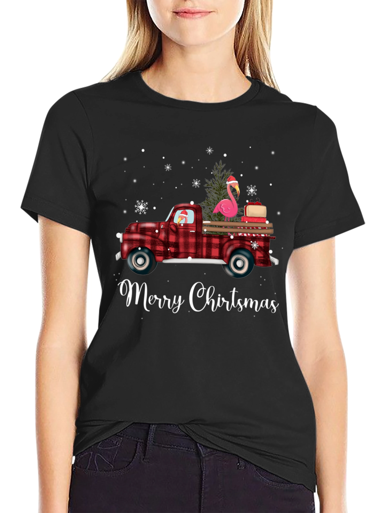 Merry Chirtsmas Flamingo Truck Tee