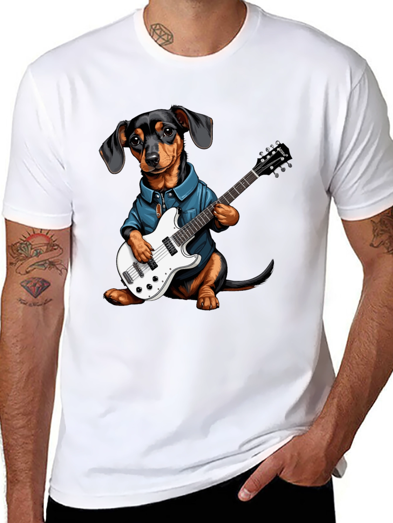Dachshund Guitarist Tee - Cool Dog Lover Shirt
