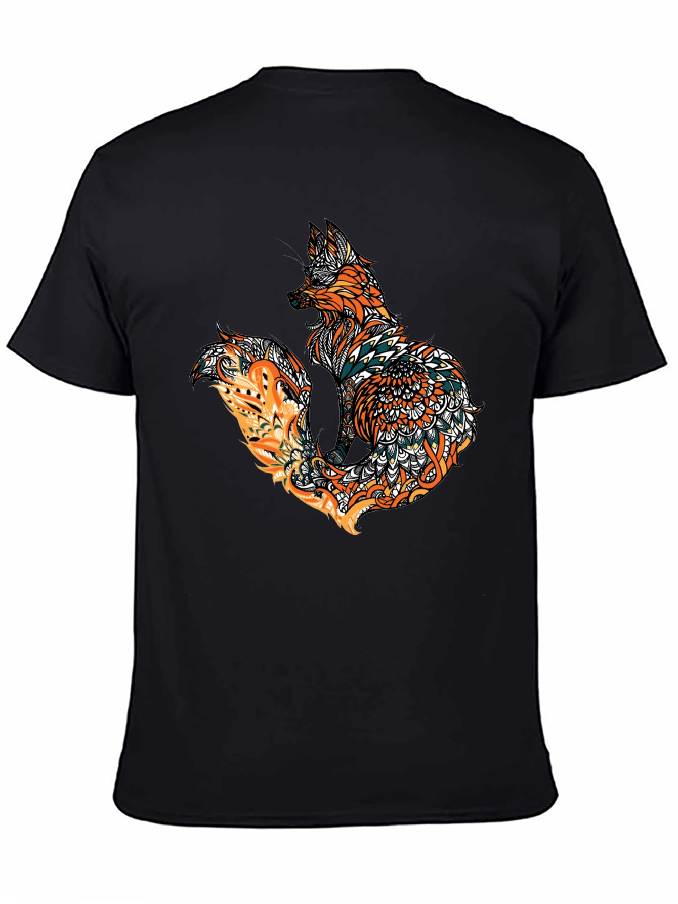 Fox Mandala Graphic Print Mens Black T-Shirt