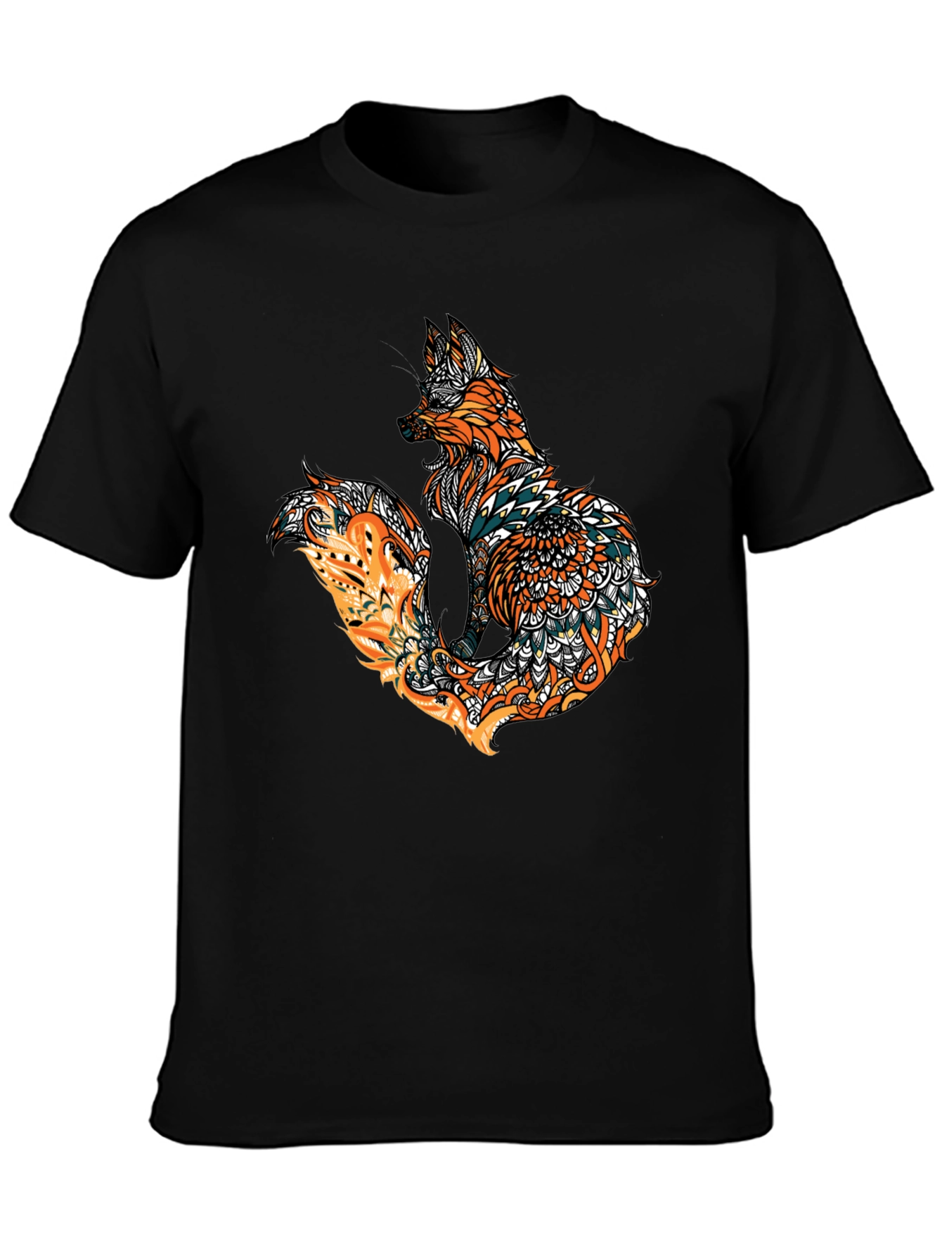 Fox Mandala Graphic Print Mens Black T-Shirt