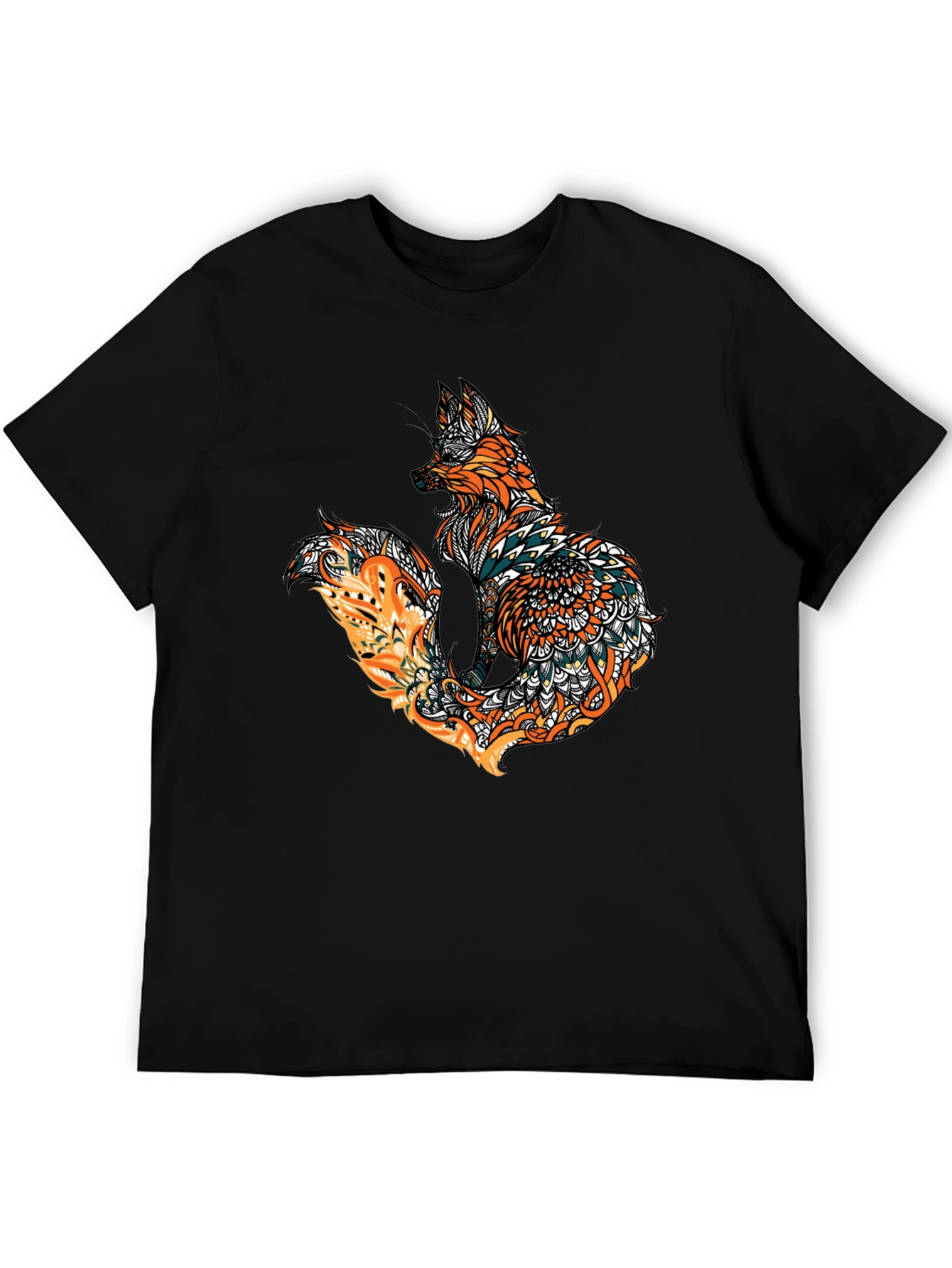 Fox Mandala Graphic Print Mens Black T-Shirt