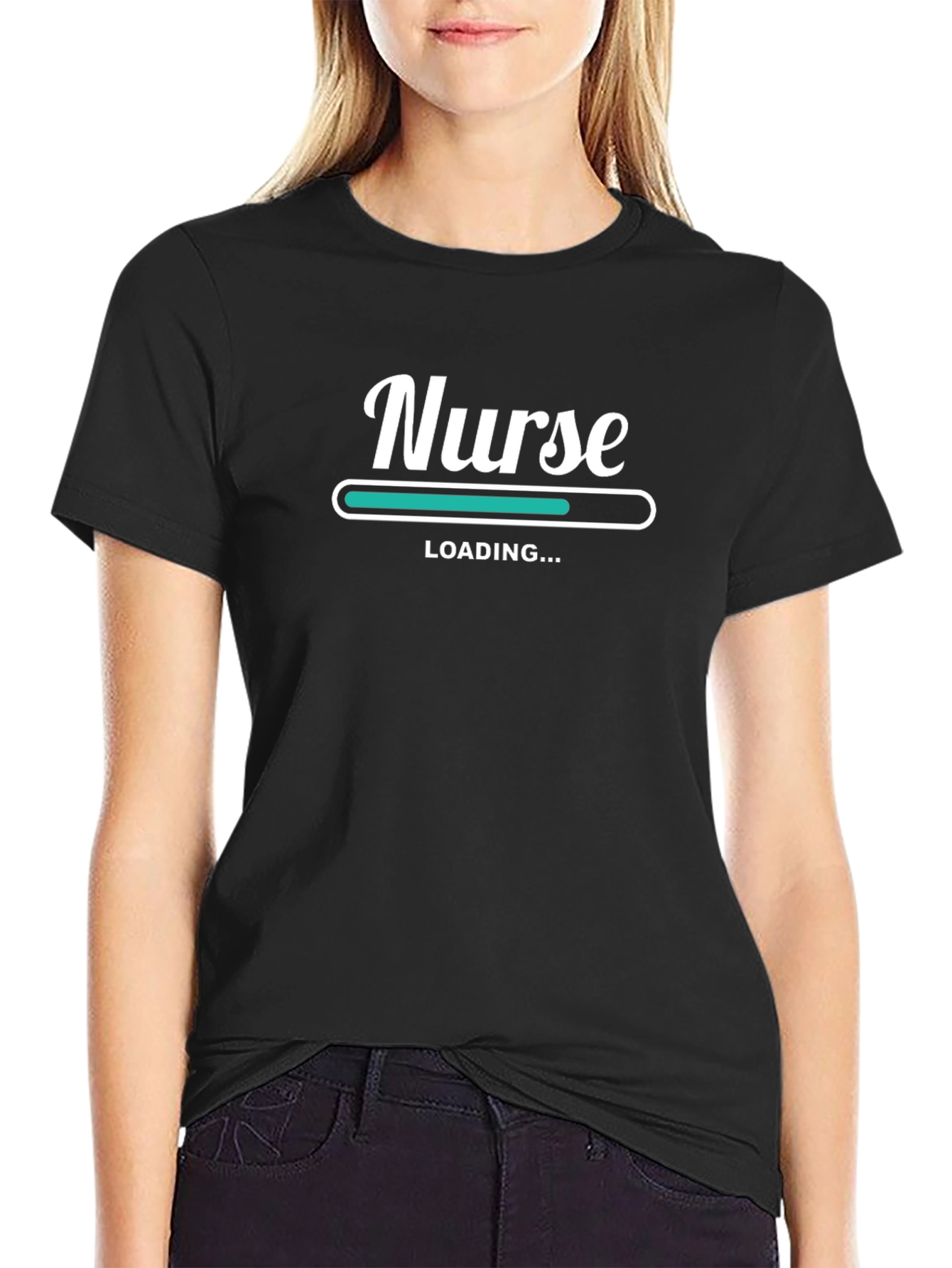 Nurse Loading Black Graphic T-Shirt