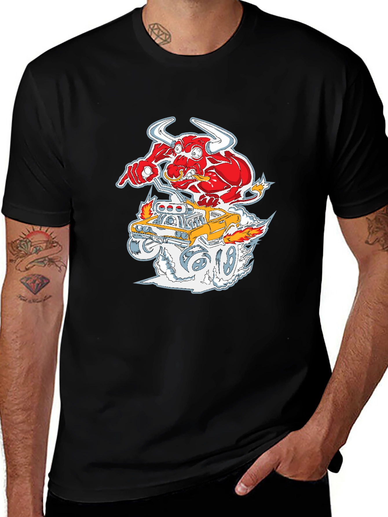 Cartoon Bull Hotrod T-Shirt