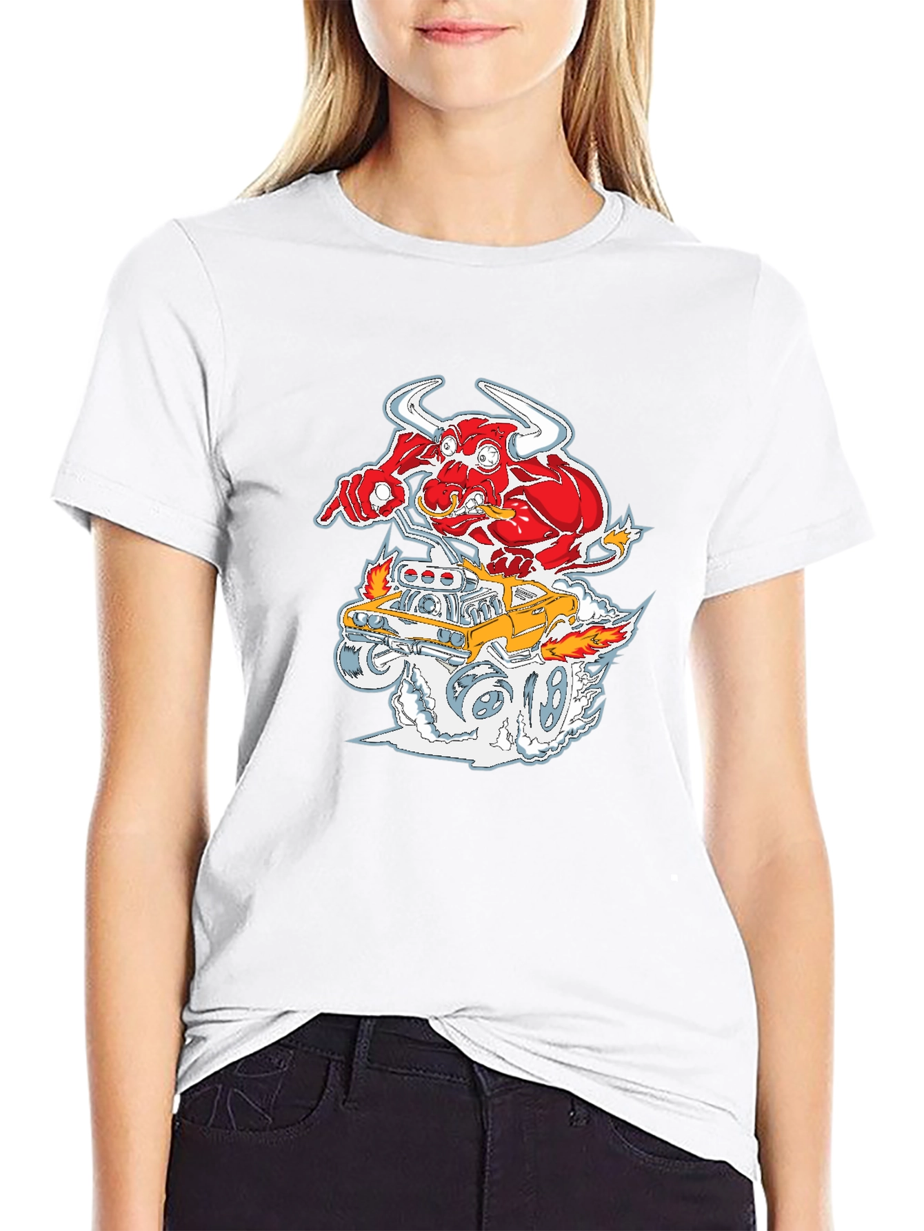 Cartoon Bull Hotrod T-Shirt