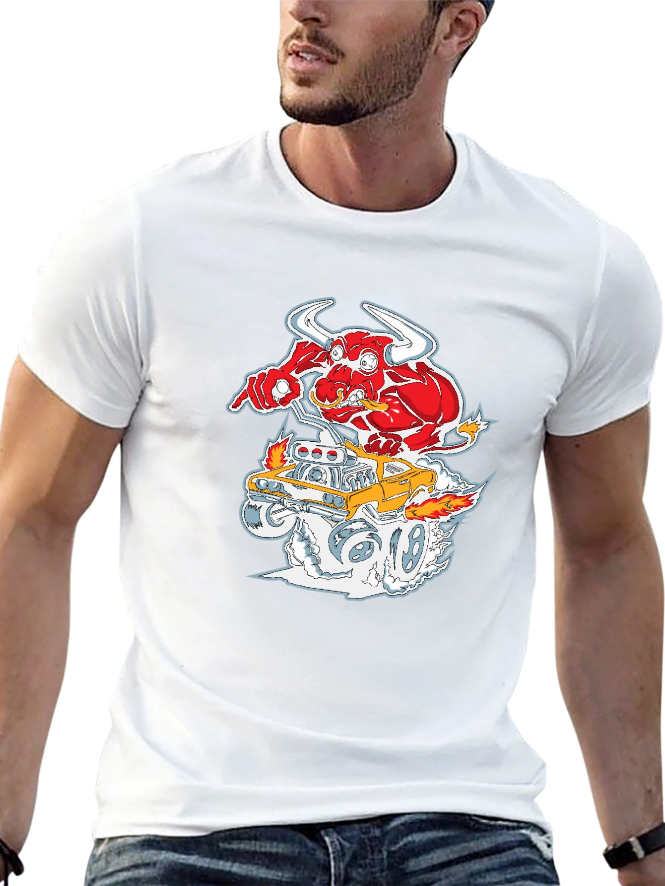 Cartoon Bull Hotrod T-Shirt
