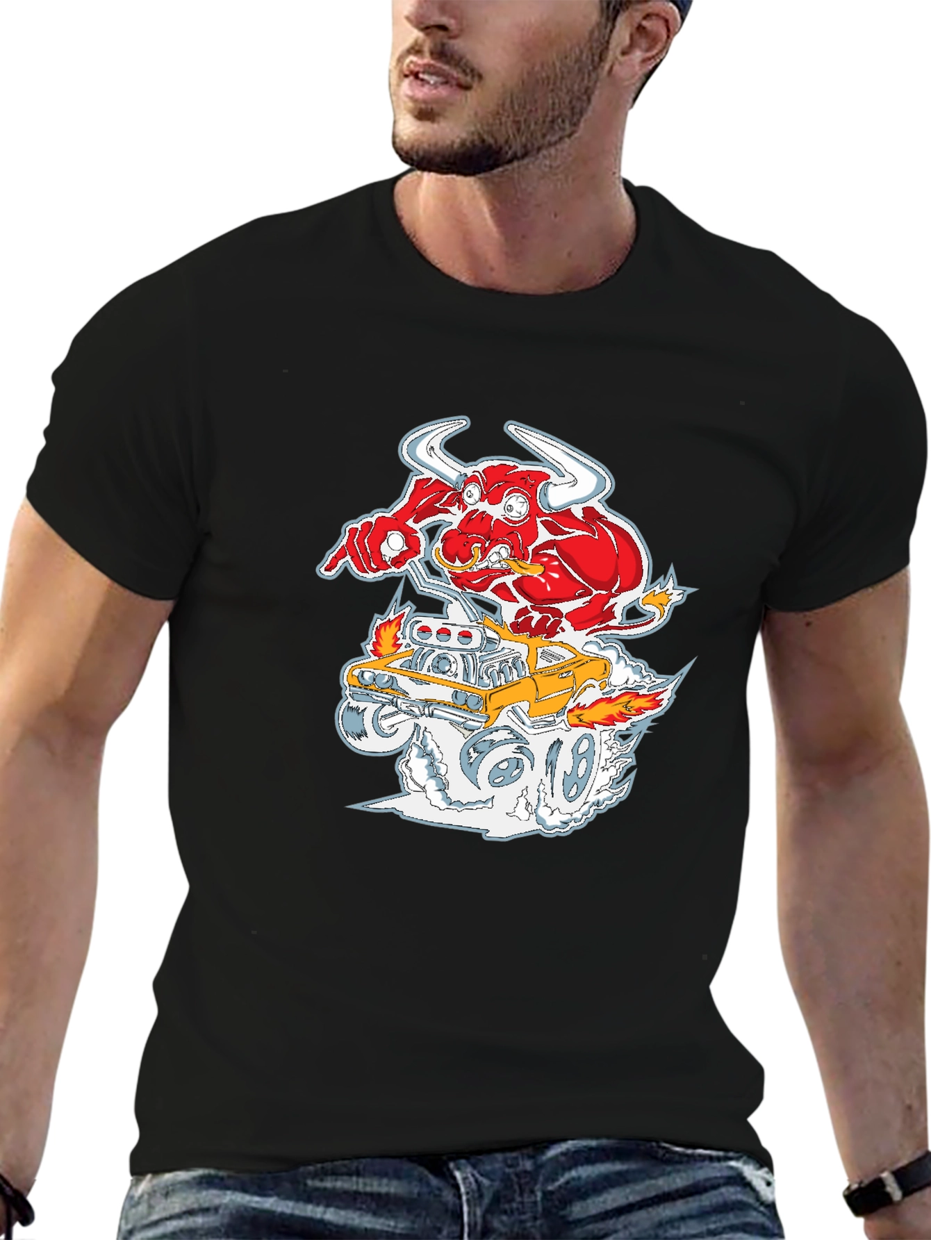 Cartoon Bull Hotrod T-Shirt
