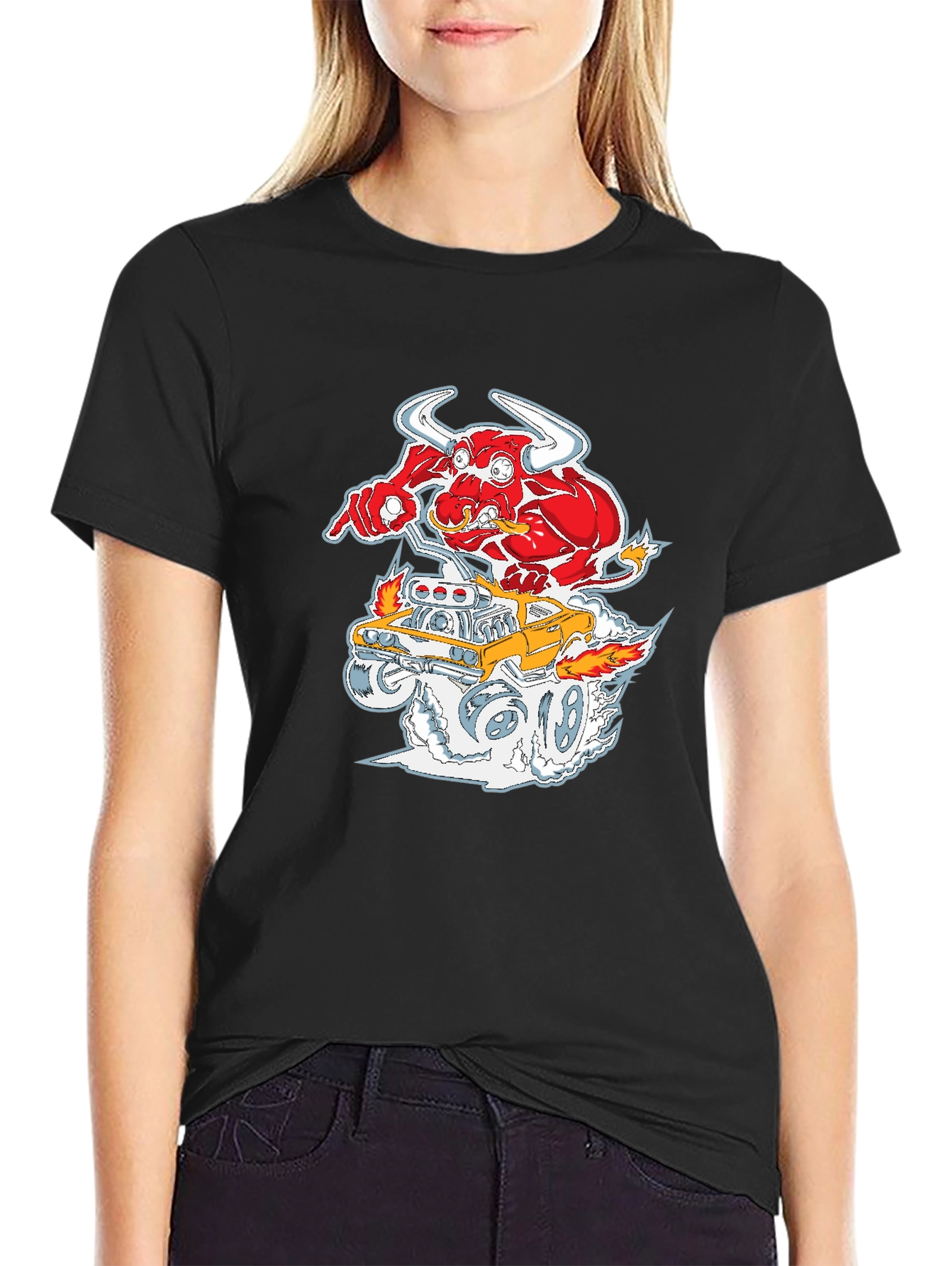 Cartoon Bull Hotrod T-Shirt