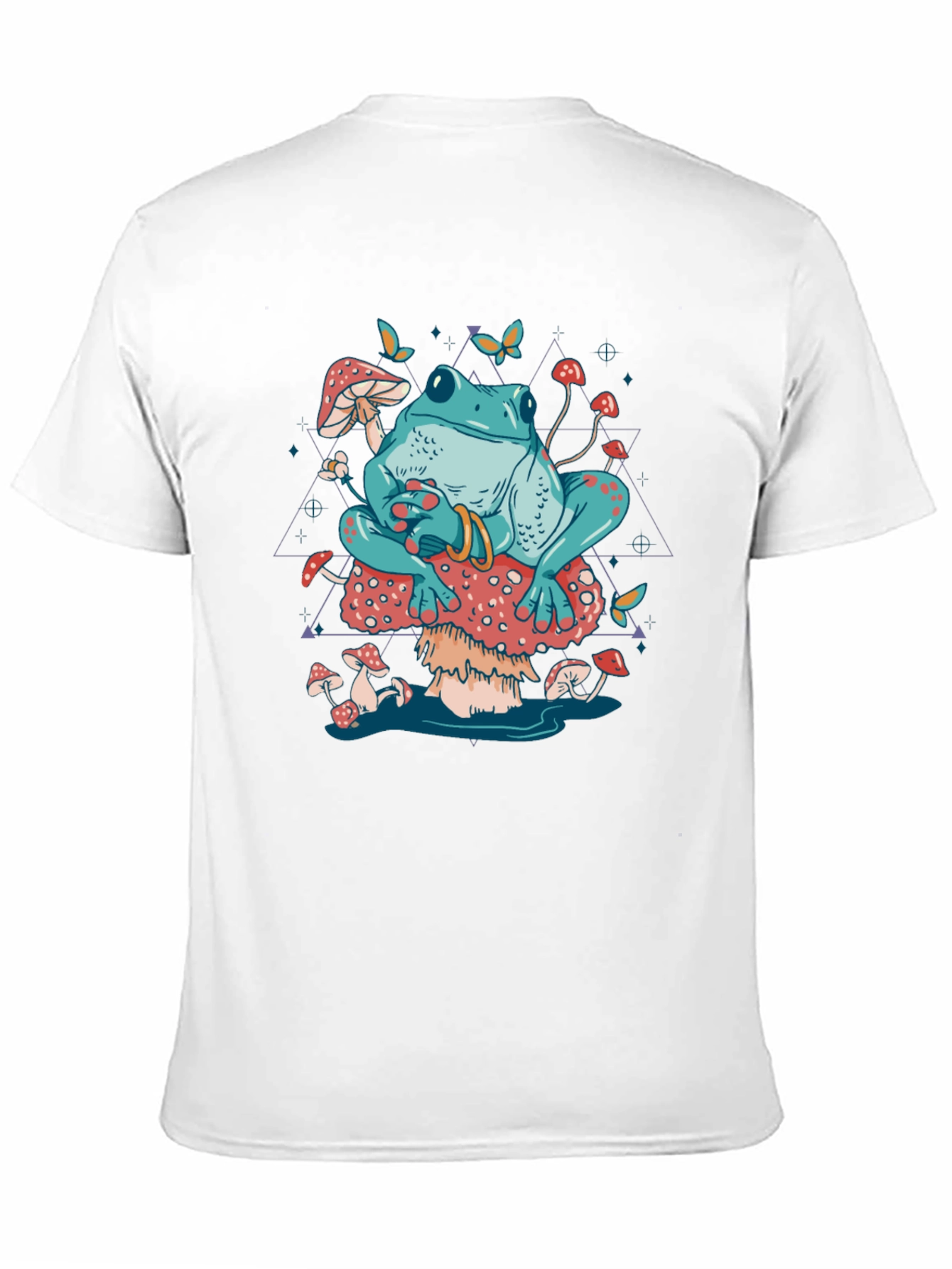 Frog on Mushroom T-Shirt - Trippy Toadstool Design