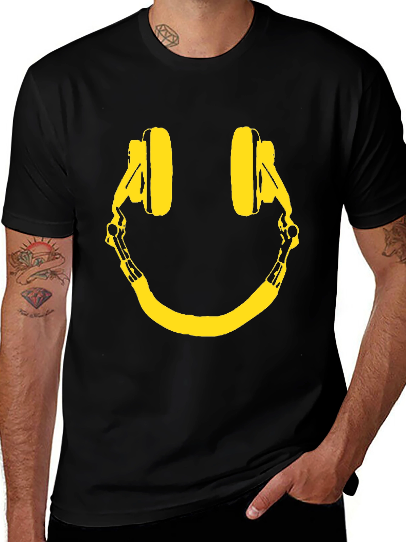 Smiley Headphone Graphic Tee - Black