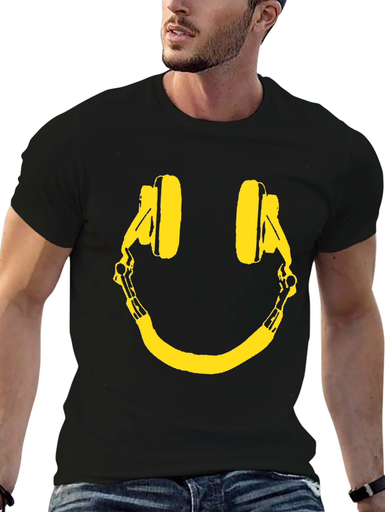 Smiley Headphone Graphic Tee - Black