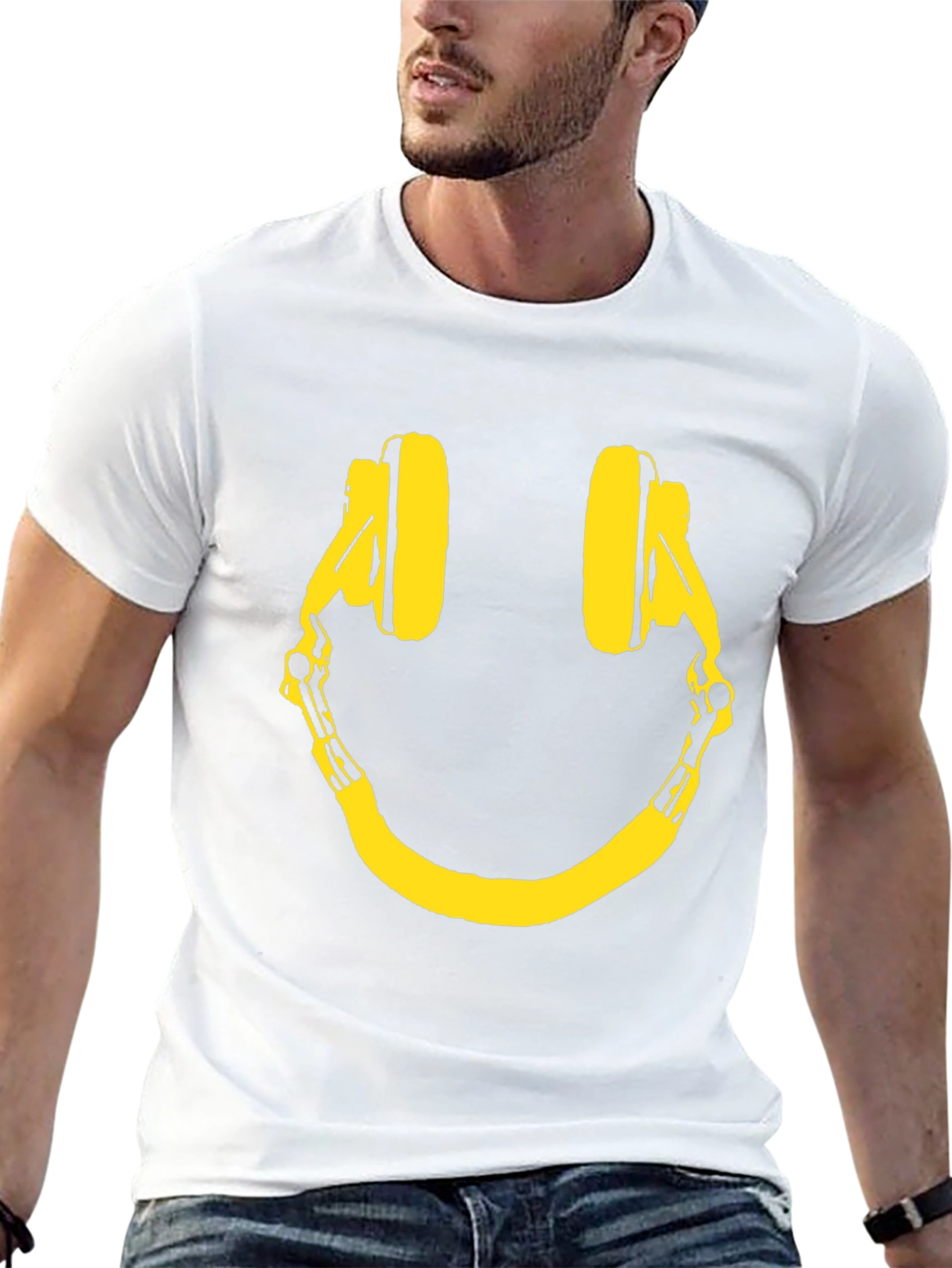 Smiley Headphone Graphic Tee - Black