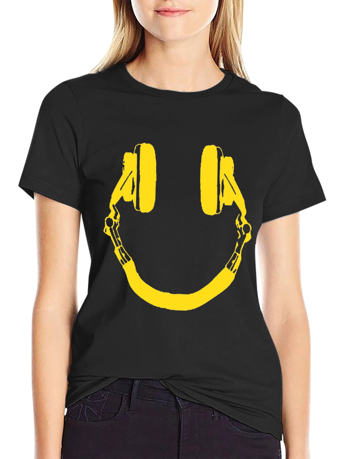 Smiley Headphone Graphic Tee - Black