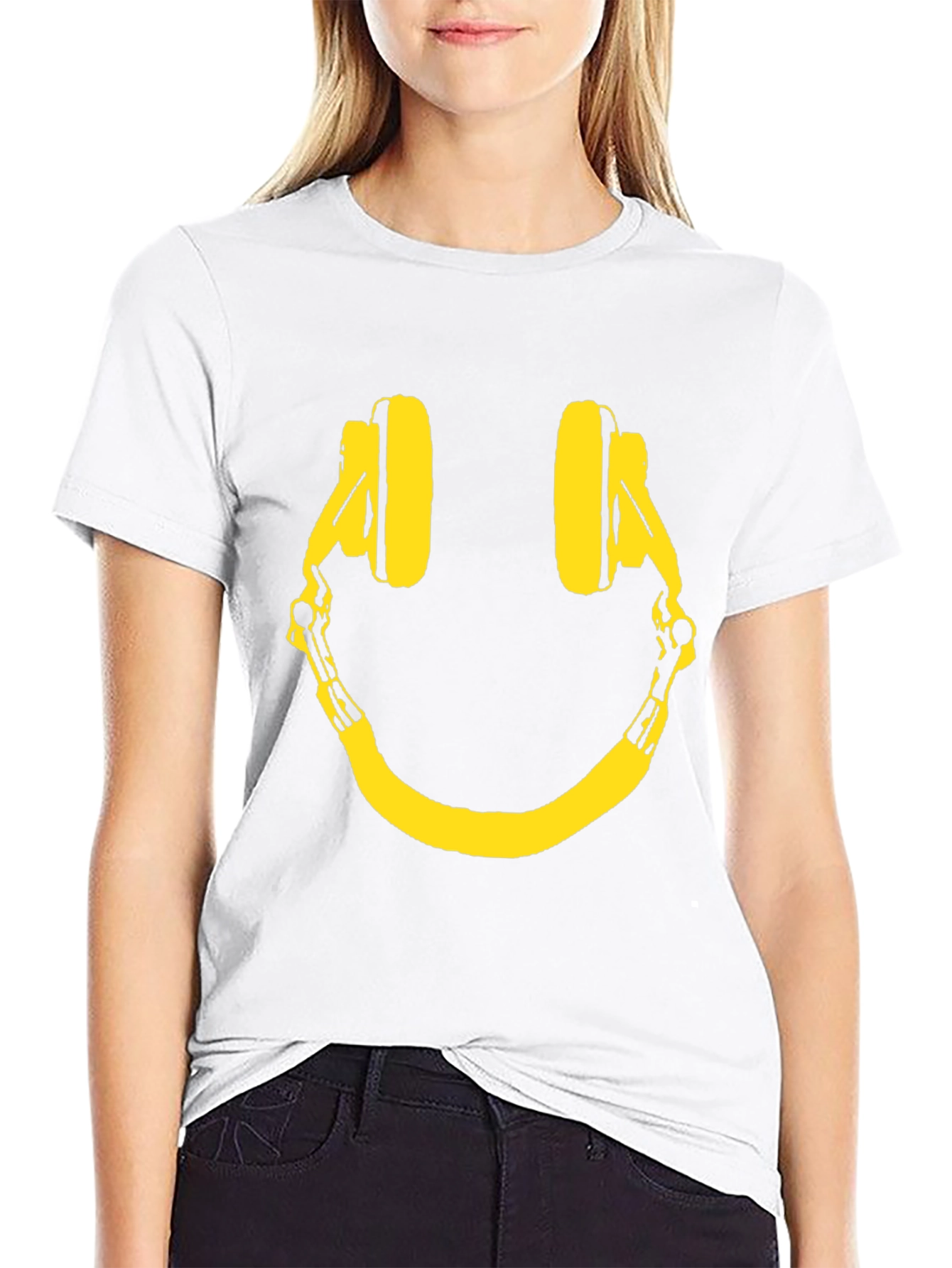 Smiley Headphone Graphic Tee - Black