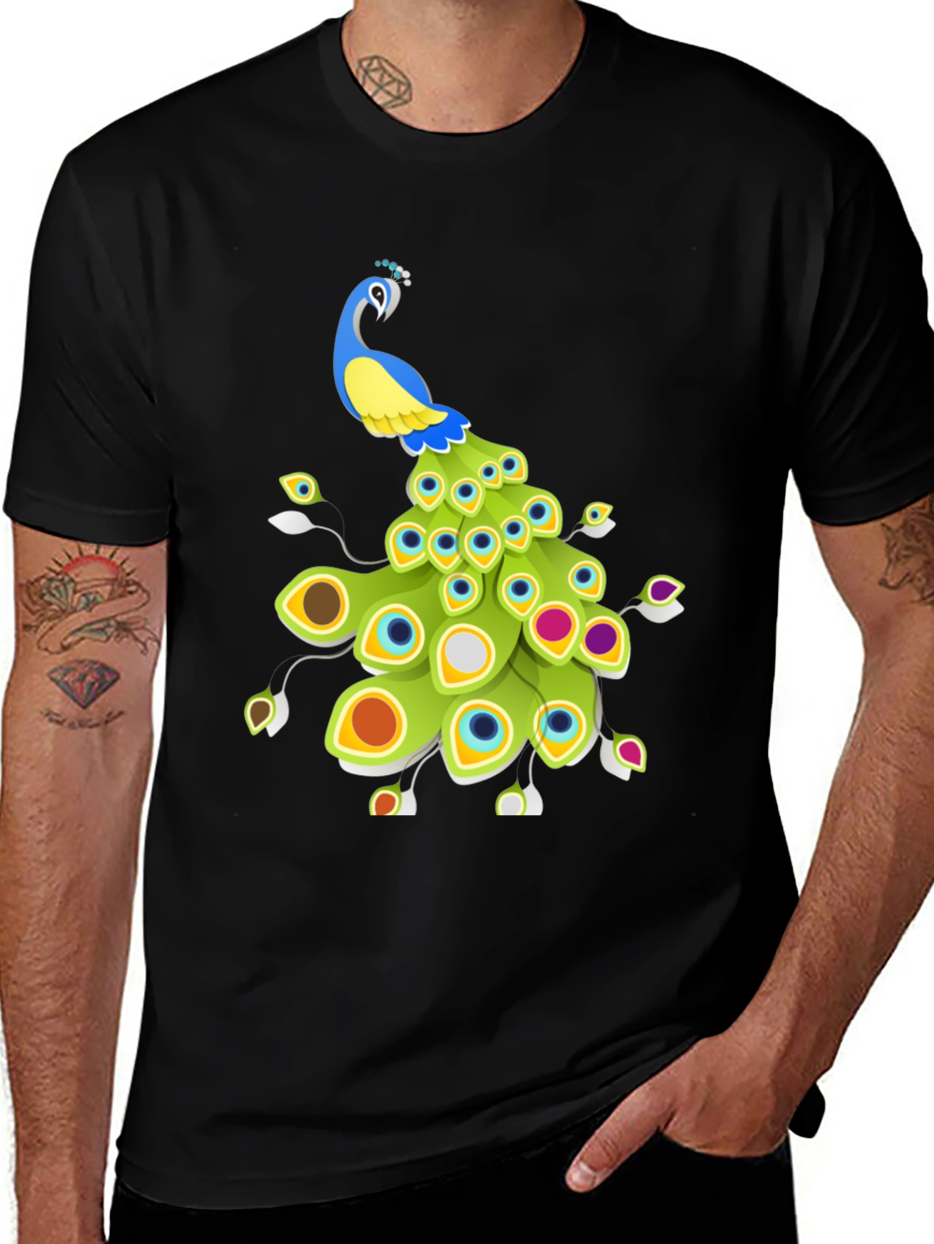 Peacock Graphic Tee - Stylish Mens Black T-Shirt