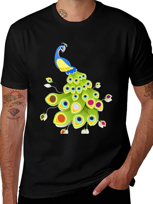 Peacock Graphic Tee - Stylish Mens Black T-Shirt