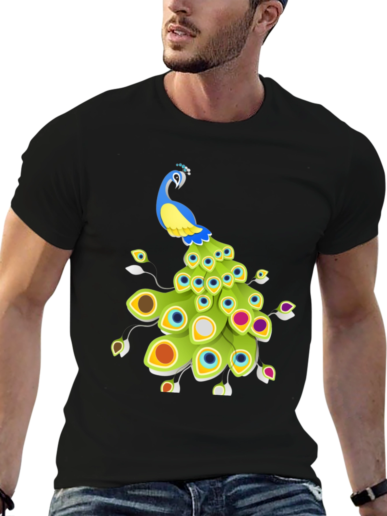 Peacock Graphic Tee - Stylish Mens Black T-Shirt
