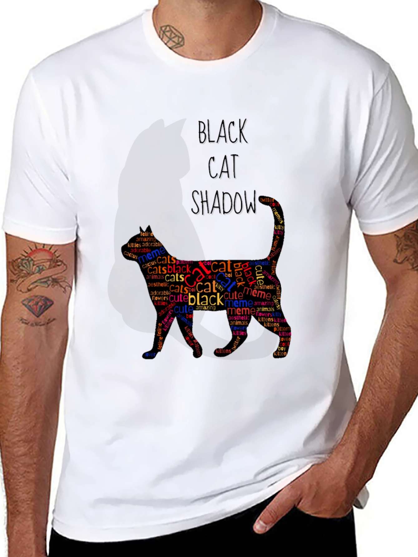 Black Cat Shadow Word Art Graphic T-Shirt