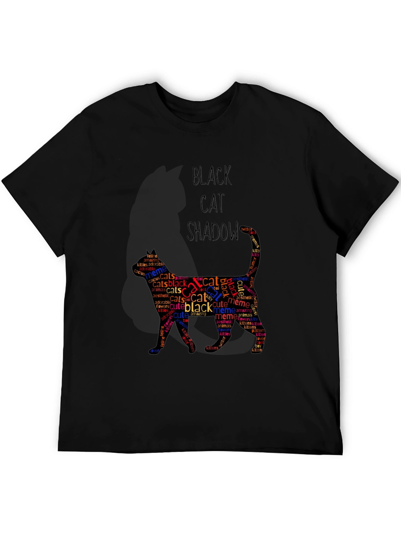 Black Cat Shadow Word Art Graphic T-Shirt