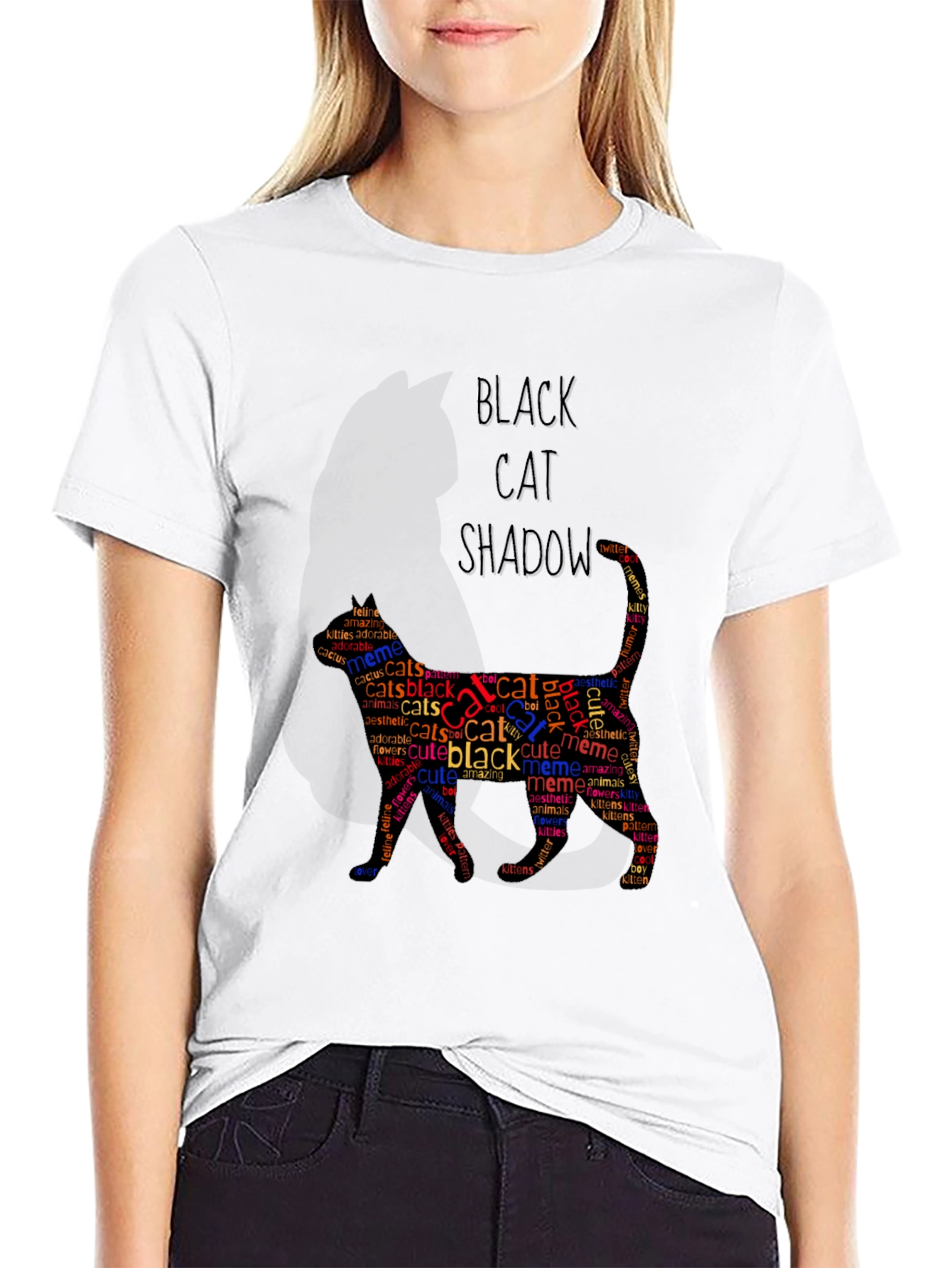 Black Cat Shadow Word Art Graphic T-Shirt