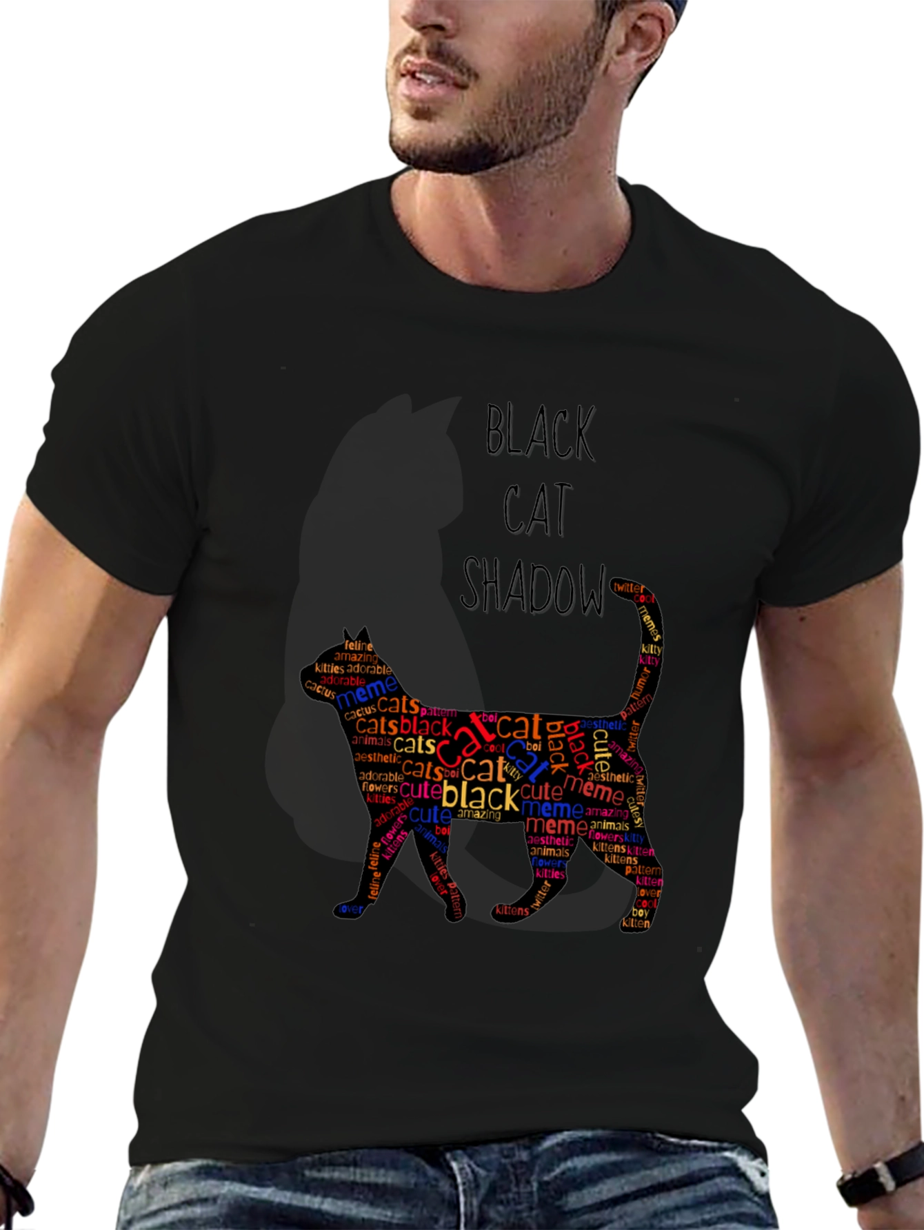 Black Cat Shadow Word Art Graphic T-Shirt