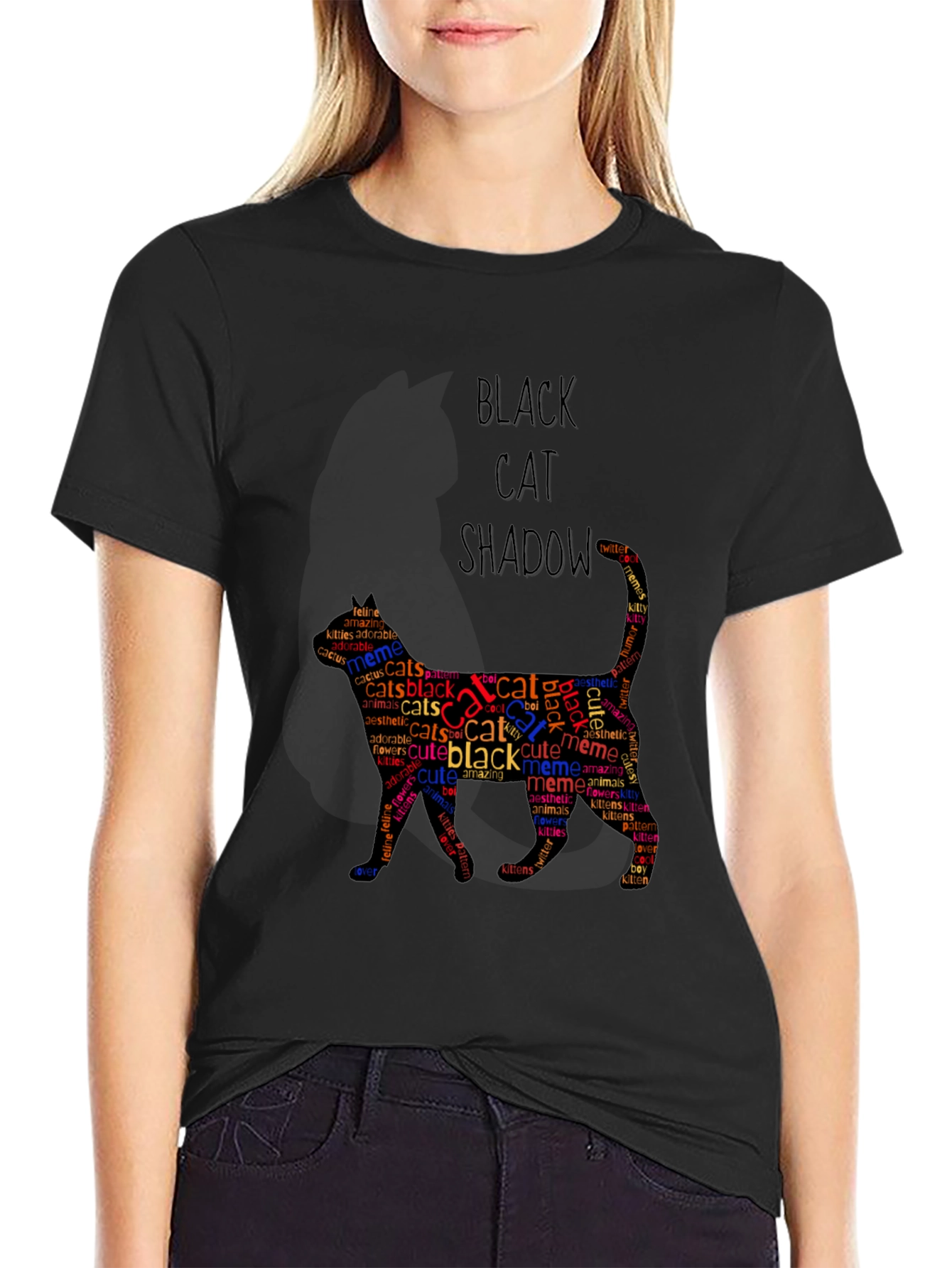 Black Cat Shadow Word Art Graphic T-Shirt