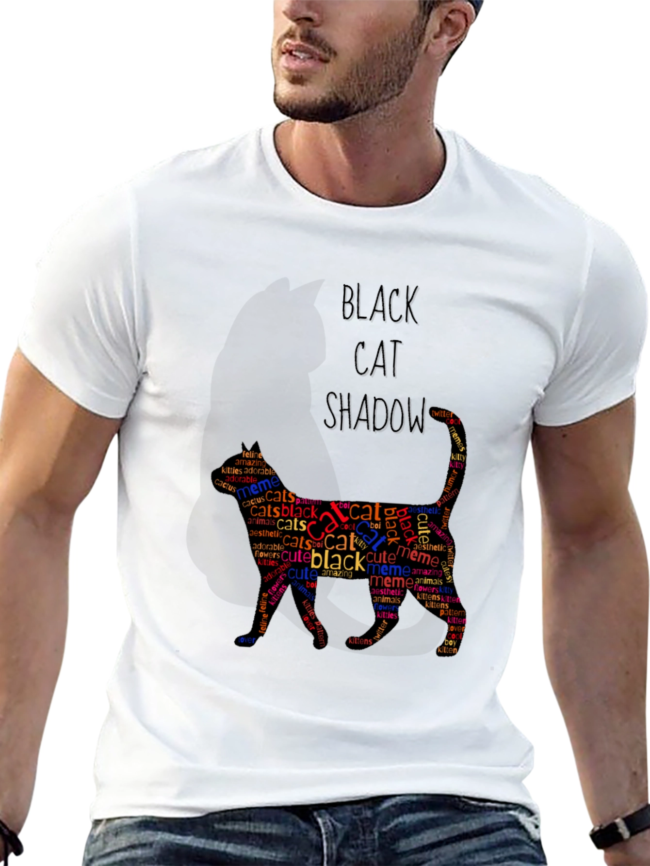 Black Cat Shadow Word Art Graphic T-Shirt
