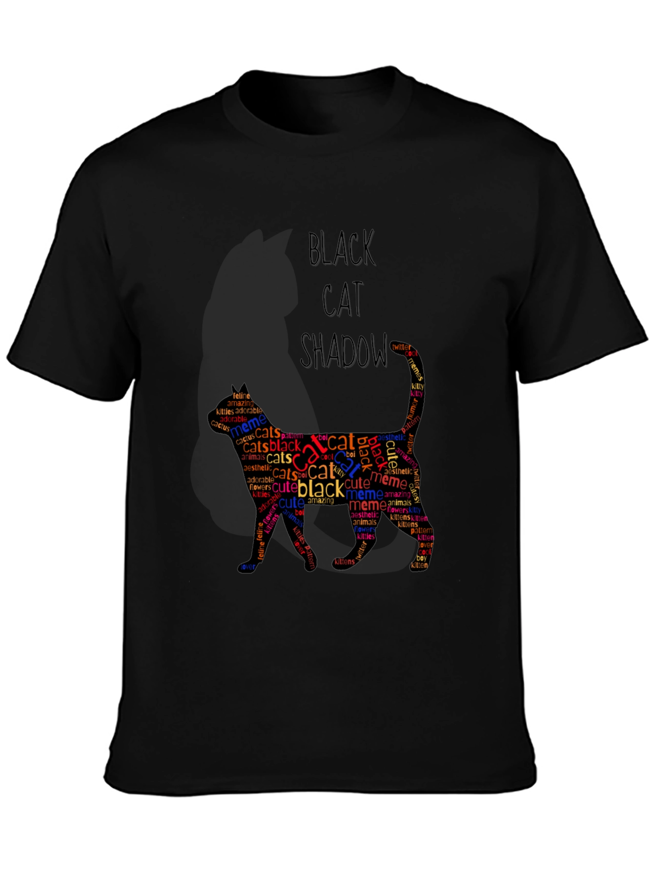 Black Cat Shadow Word Art Graphic T-Shirt