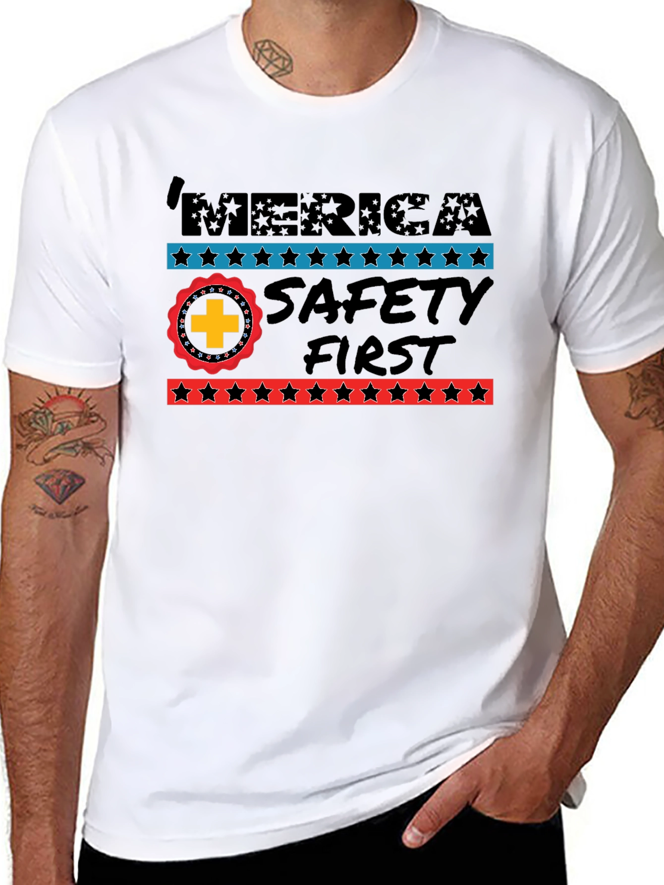 MERICA Safety First Graphic Print Tee