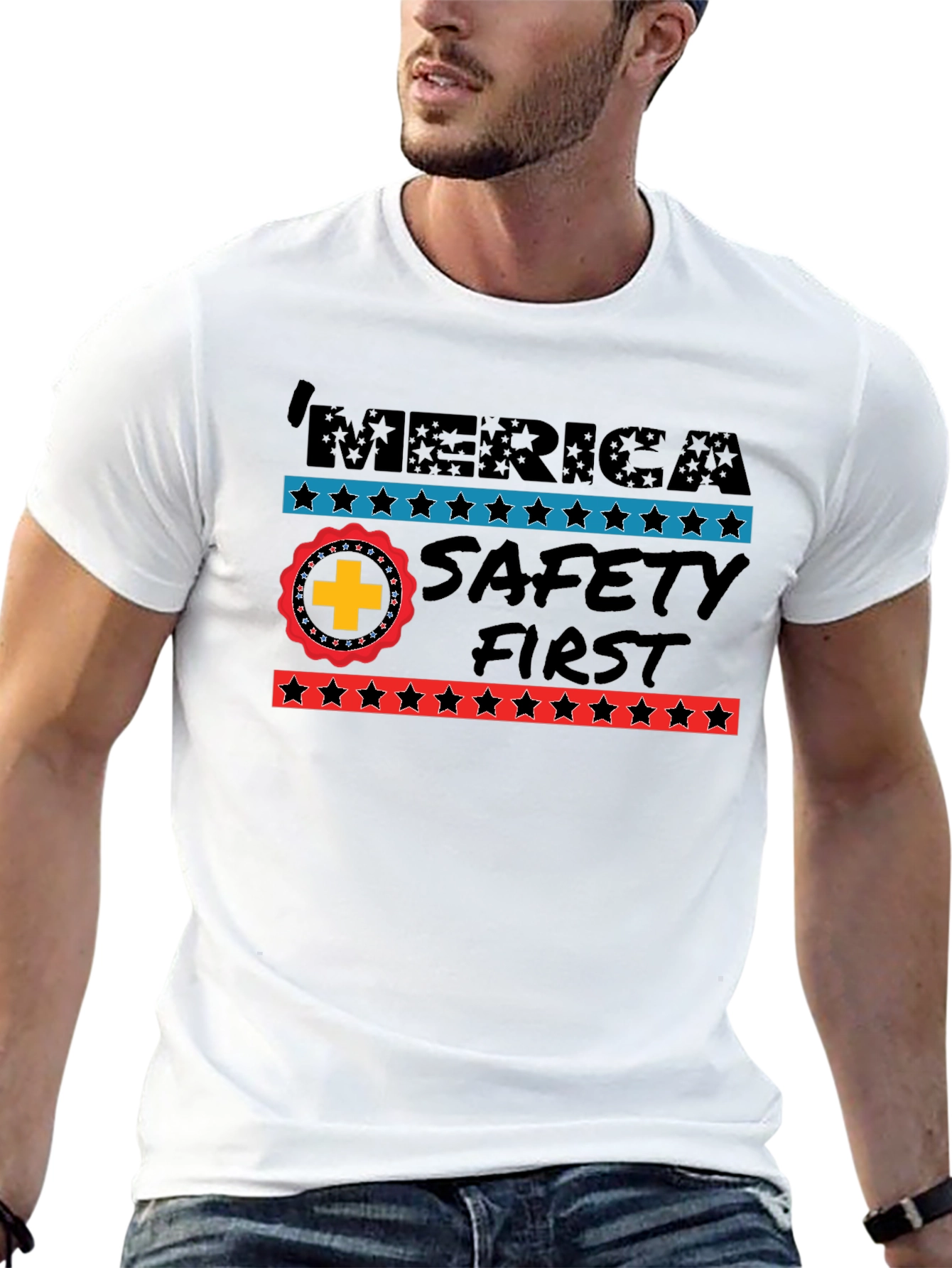 MERICA Safety First Graphic Print Tee