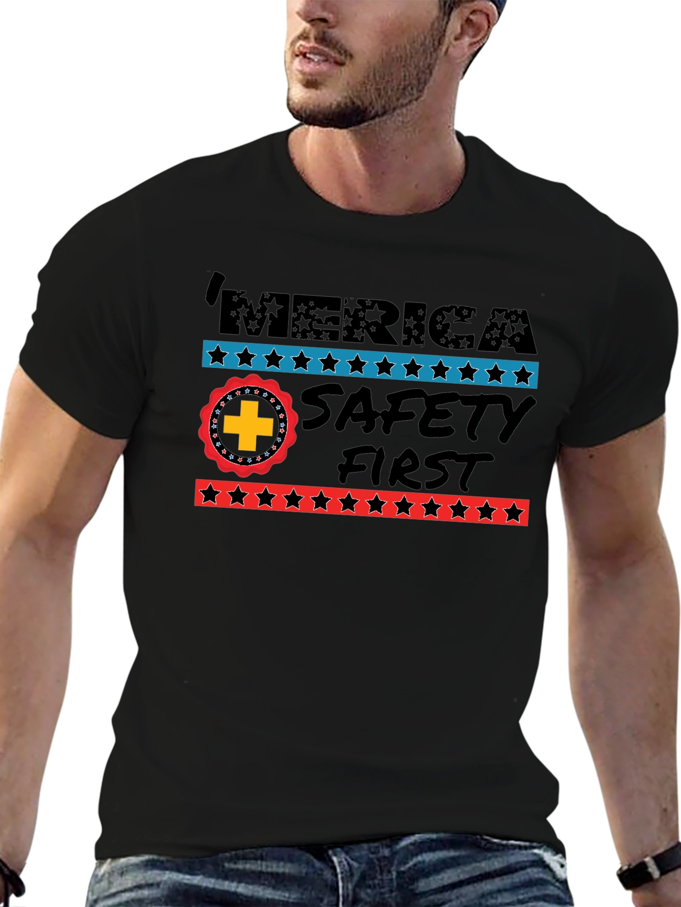 MERICA Safety First Graphic Print Tee