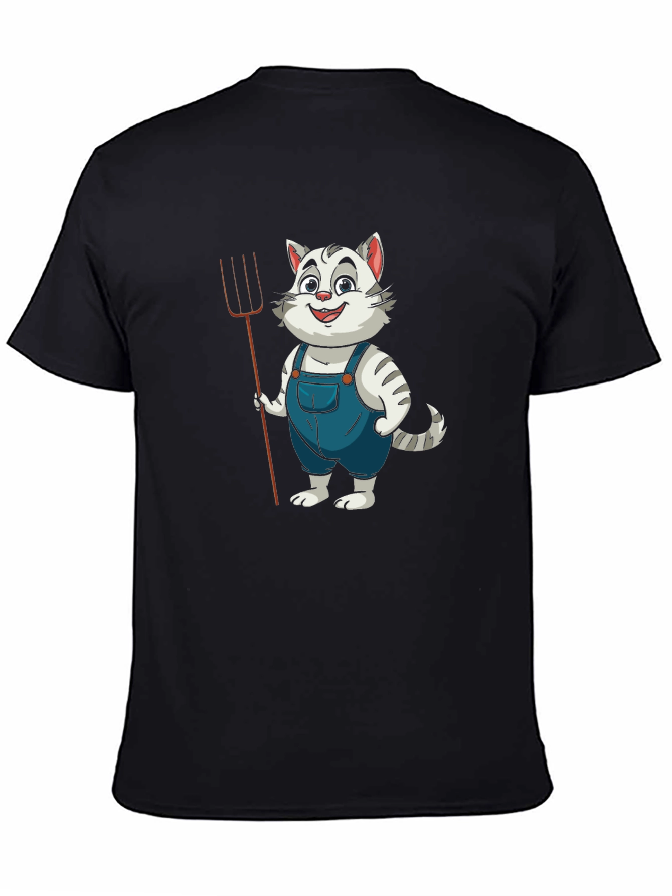 Cartoon Cat Farmer Black T-Shirt