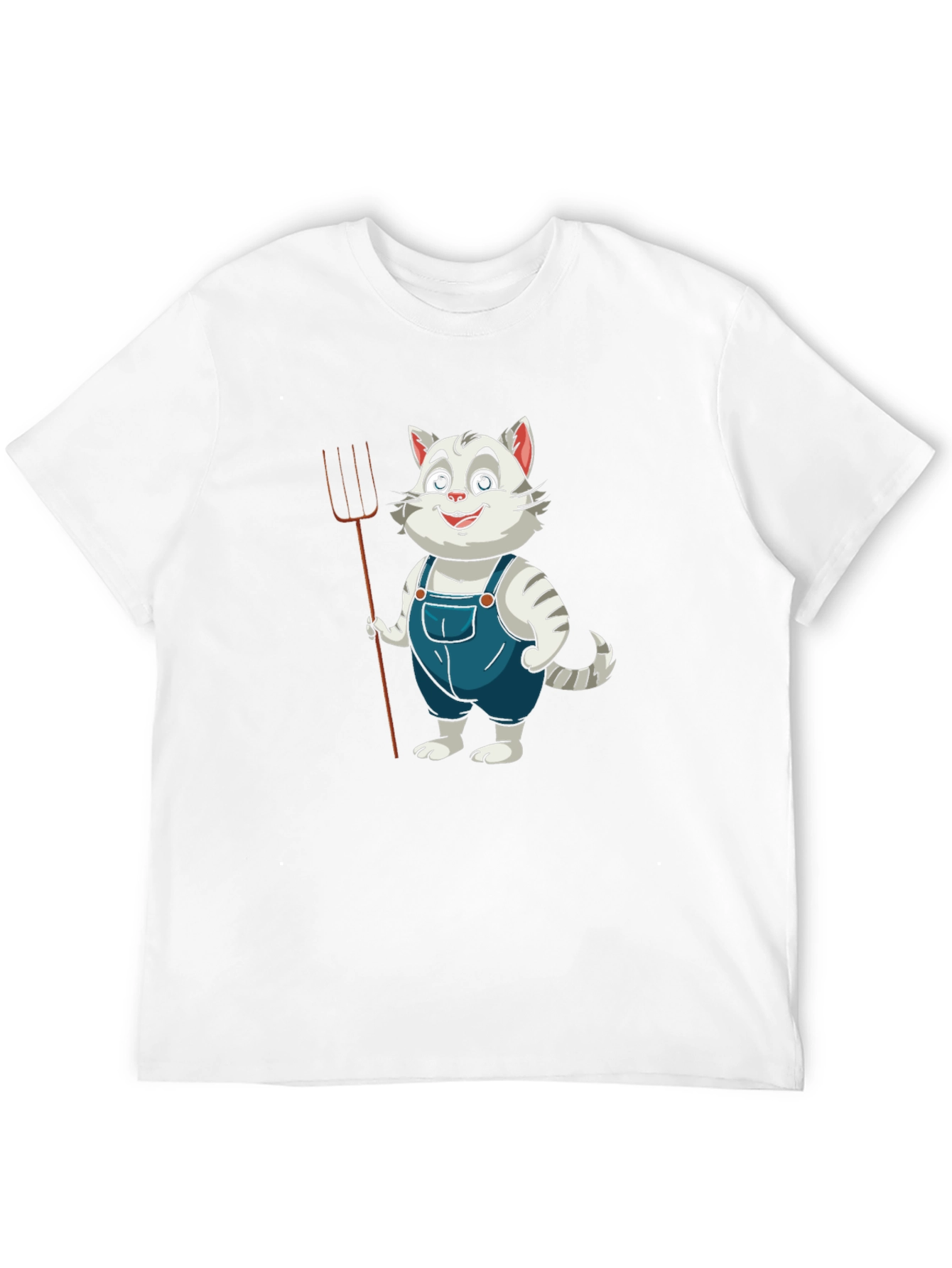 Cartoon Cat Farmer Black T-Shirt