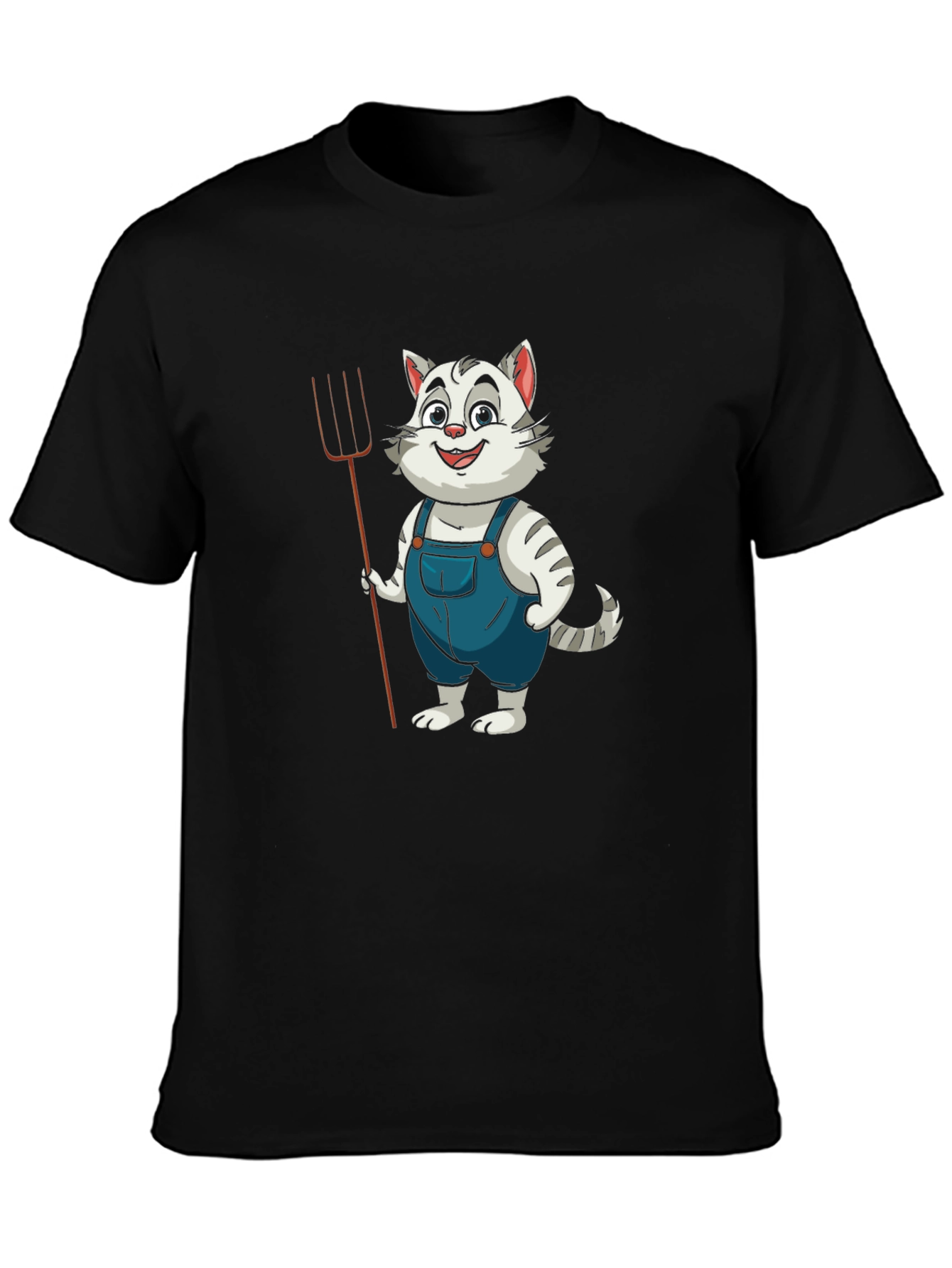 Cartoon Cat Farmer Black T-Shirt