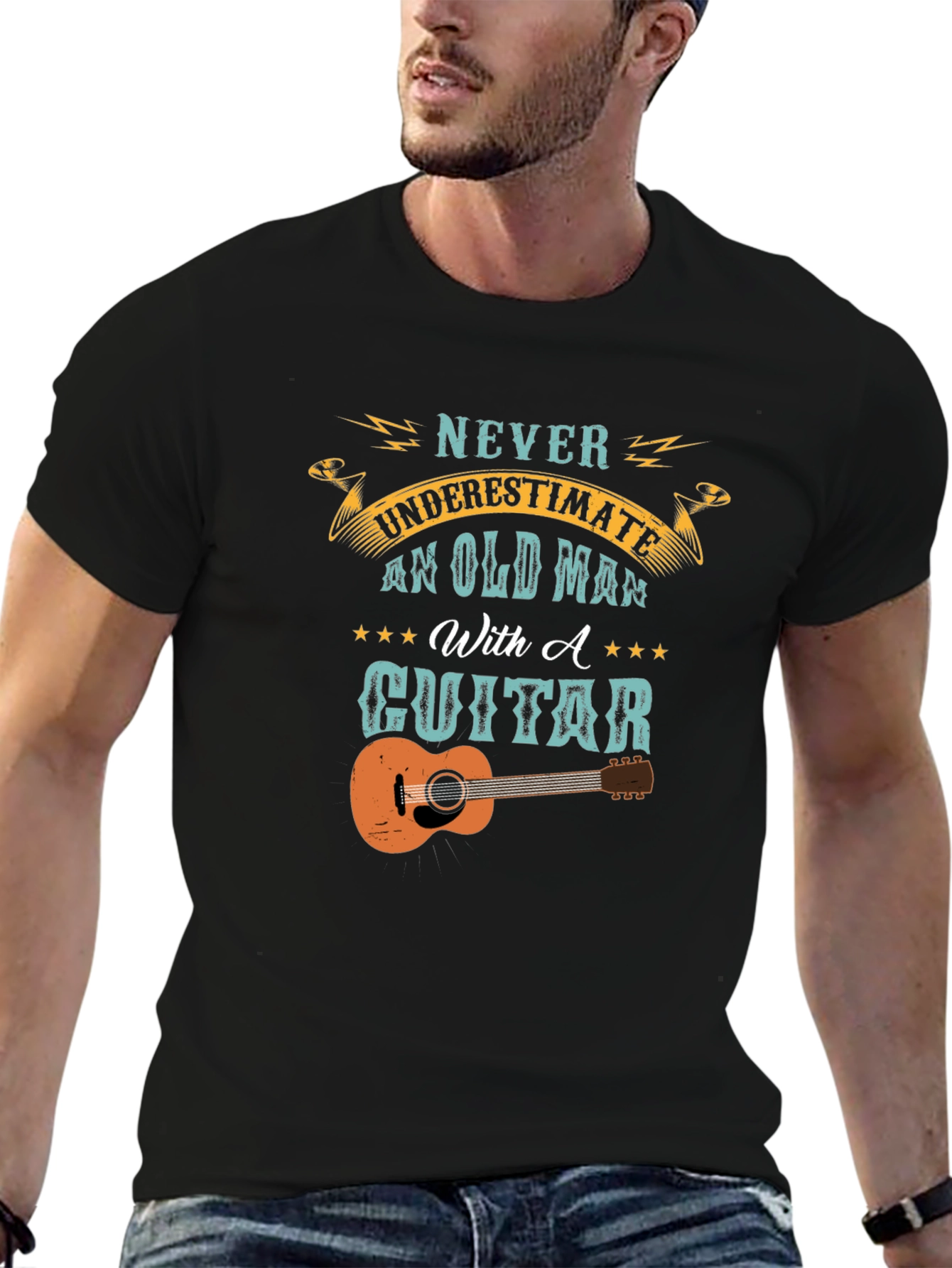Old Man With A Guitar Graphic Tee - Black