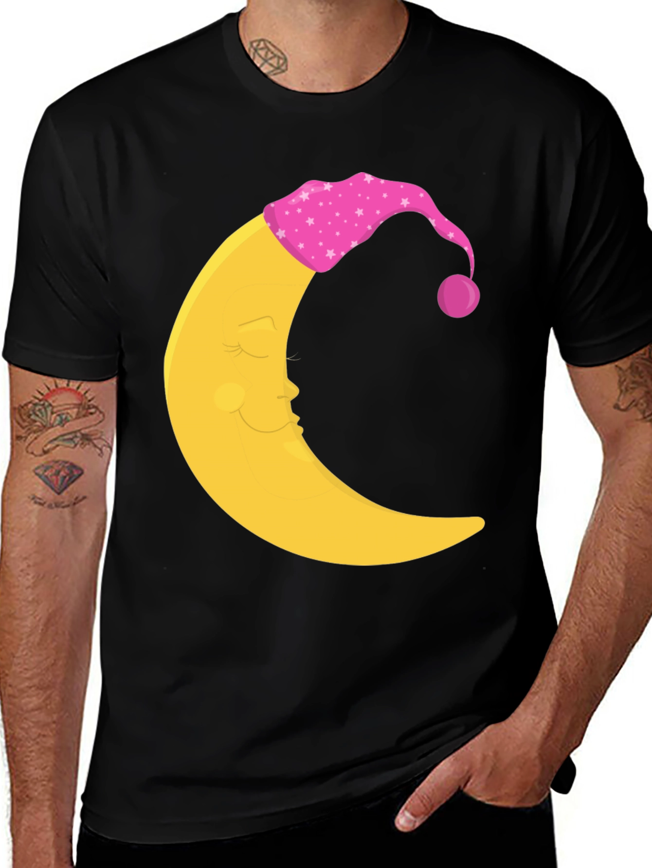 Sleepy Moon Graphic Tee - Black Cotton Comfort