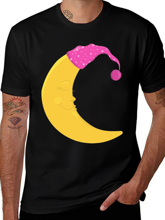 Sleepy Moon Graphic Tee - Black Cotton Comfort