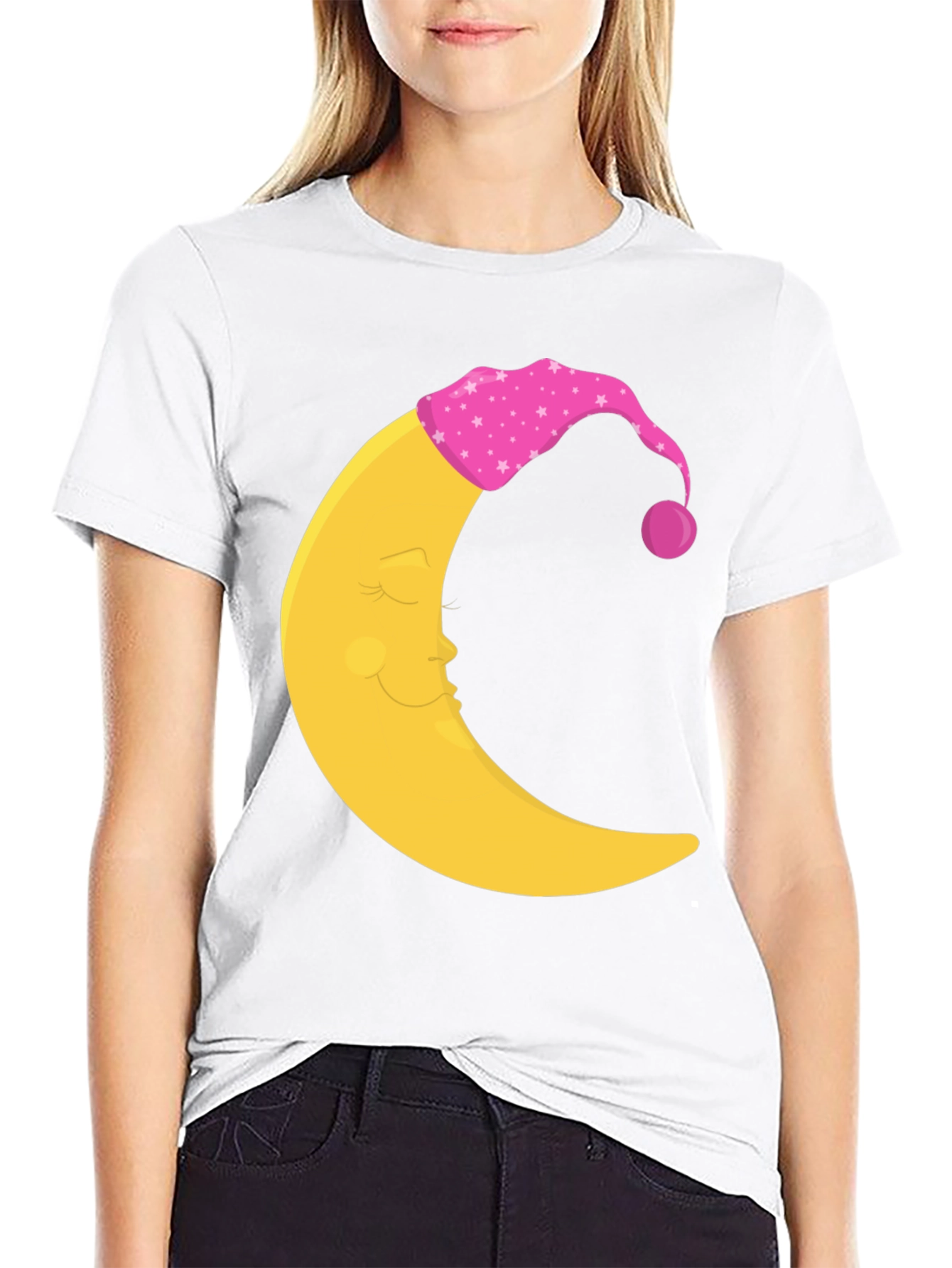 Sleepy Moon Graphic Tee - Black Cotton Comfort