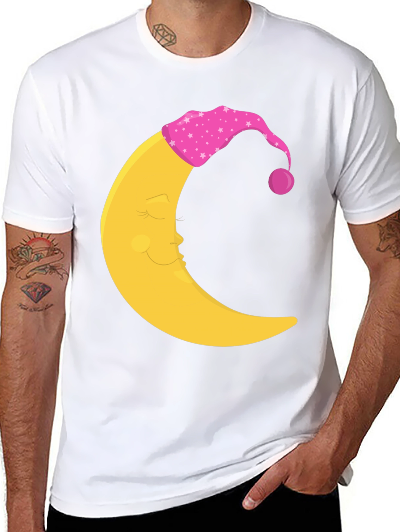 Sleepy Moon Graphic Tee - Black Cotton Comfort