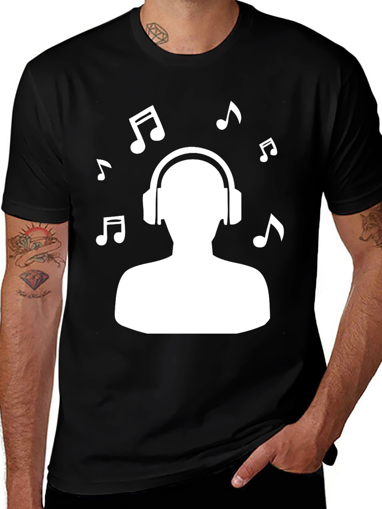 Music Lover Graphic Tee - Headphones & Notes Design