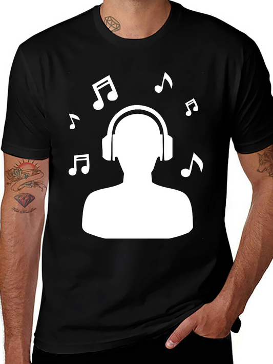Music Lover Graphic Tee - Headphones & Notes Design