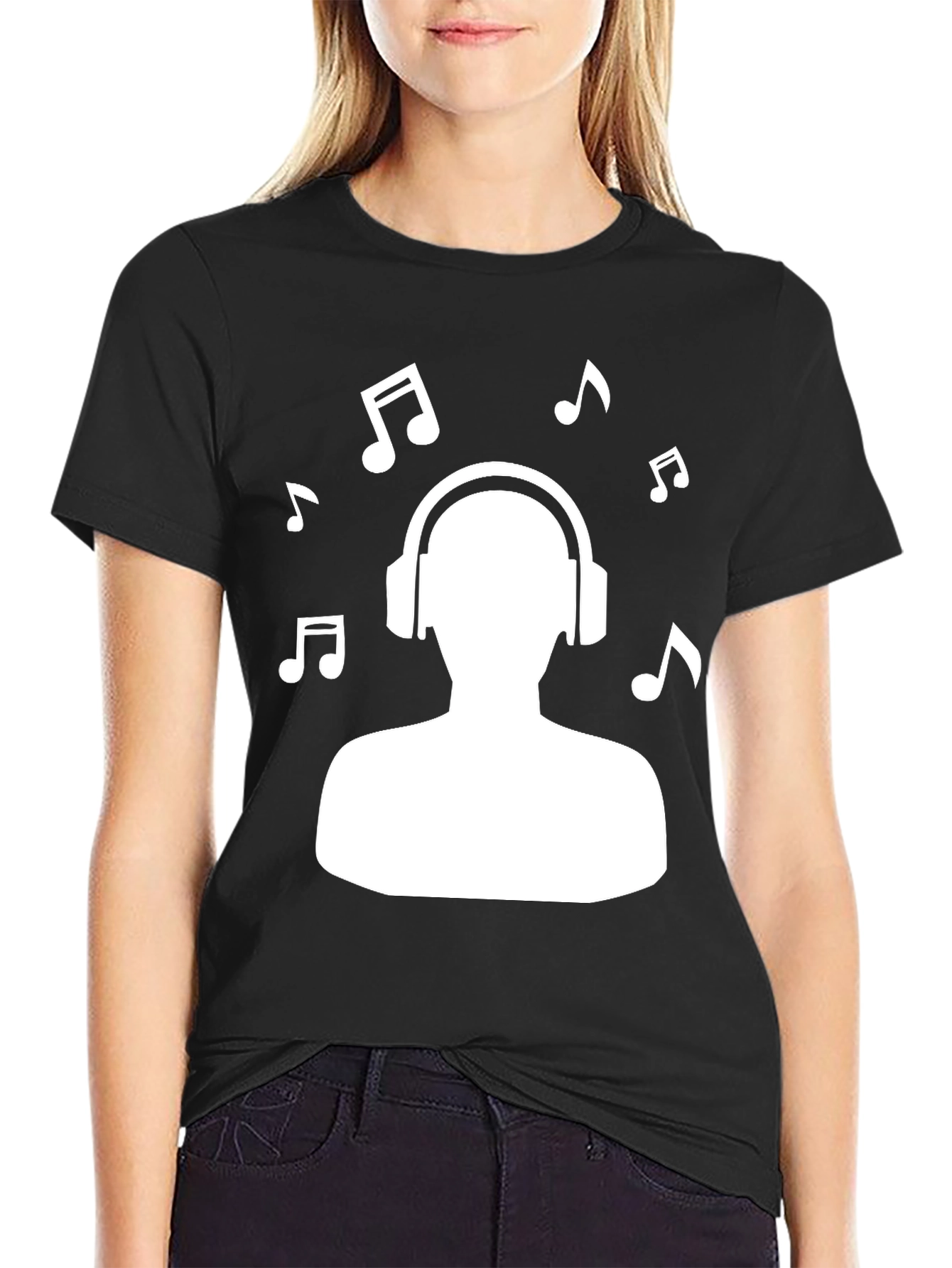 Music Lover Graphic Tee - Headphones & Notes Design