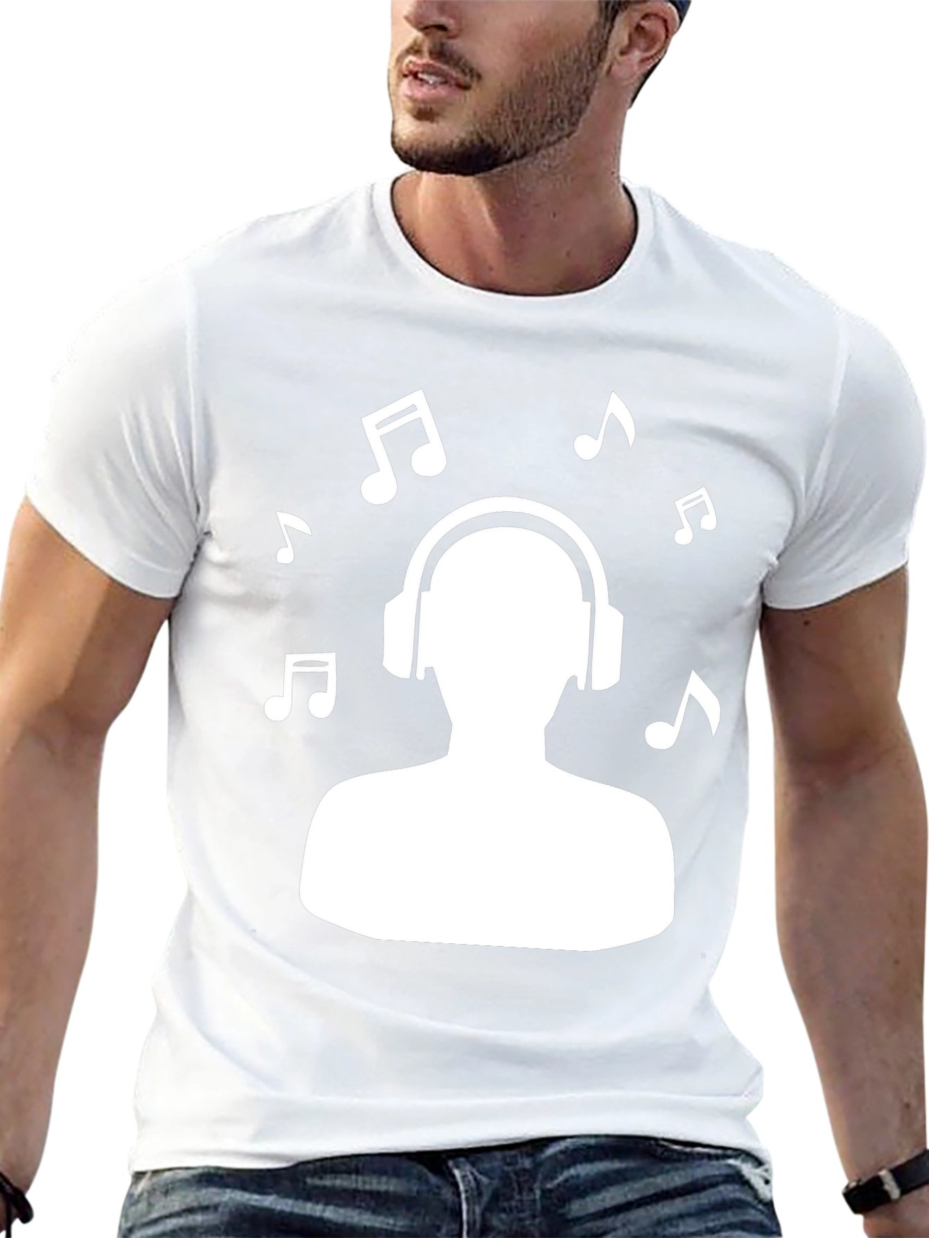 Music Lover Graphic Tee - Headphones & Notes Design