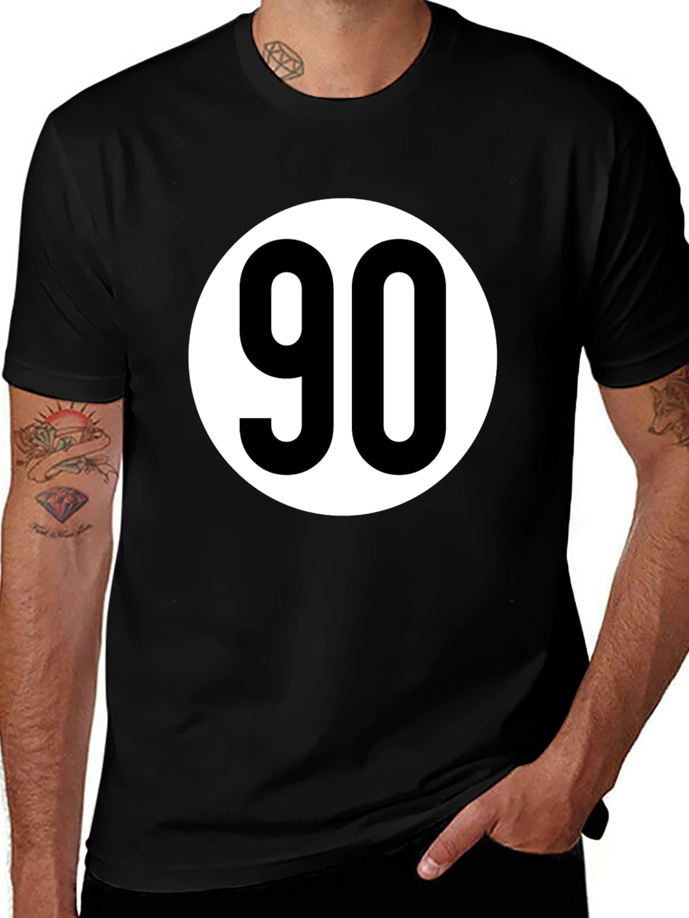 Black T-Shirt with White 90 Design