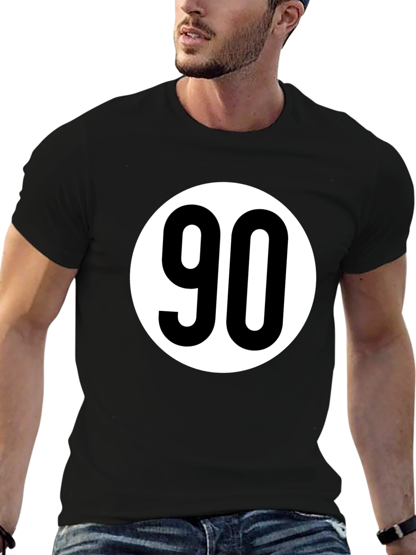 Black T-Shirt with White 90 Design