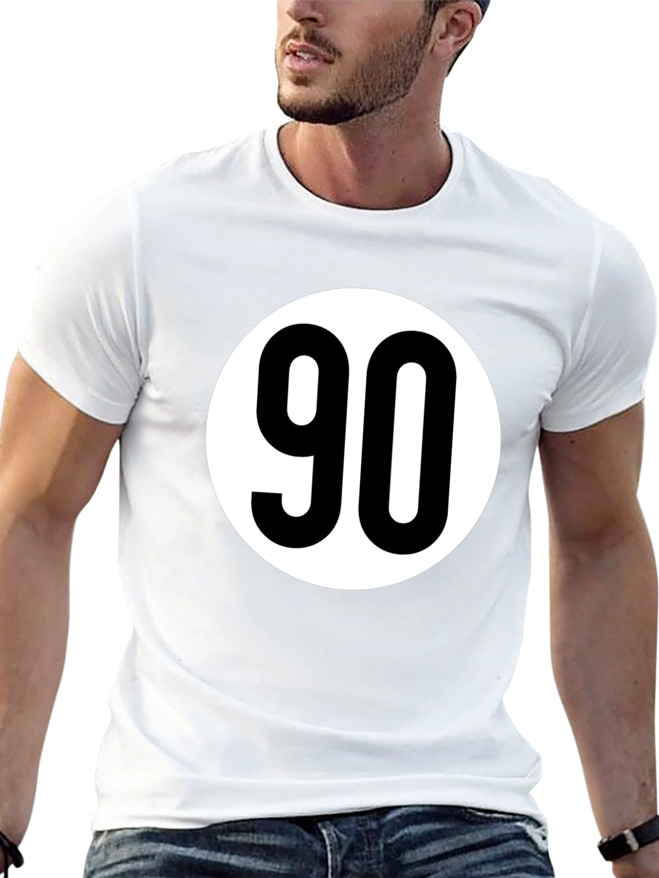 Black T-Shirt with White 90 Design
