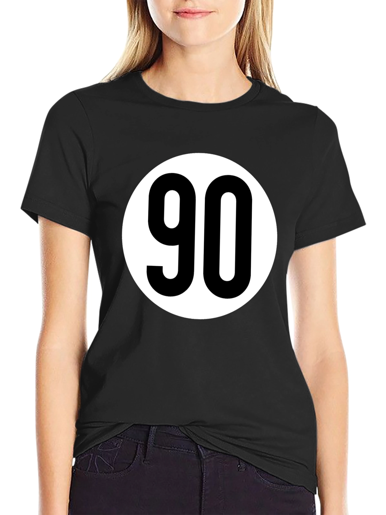 Black T-Shirt with White 90 Design