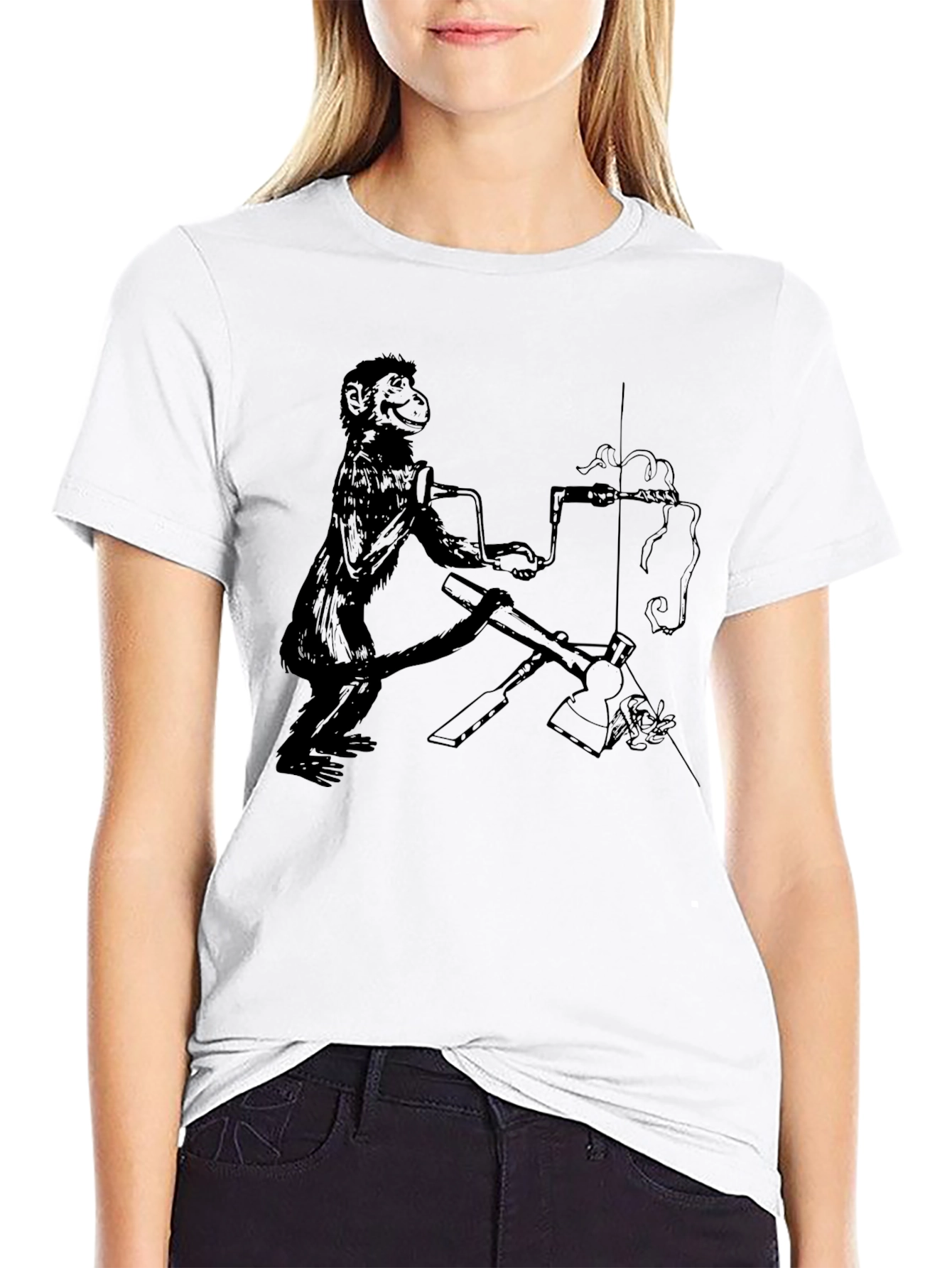 Monkey Machinist T-Shirt - Quirky Black Tee