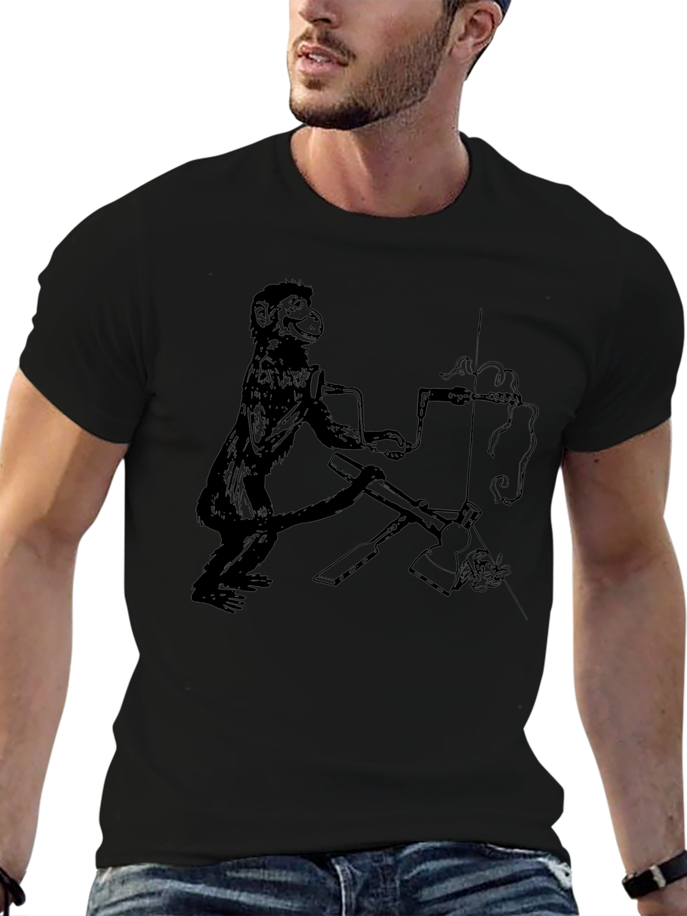 Monkey Machinist T-Shirt - Quirky Black Tee