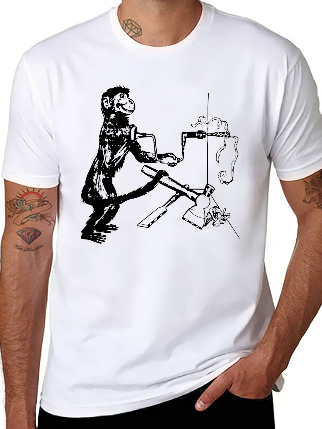 Monkey Machinist T-Shirt - Quirky Black Tee