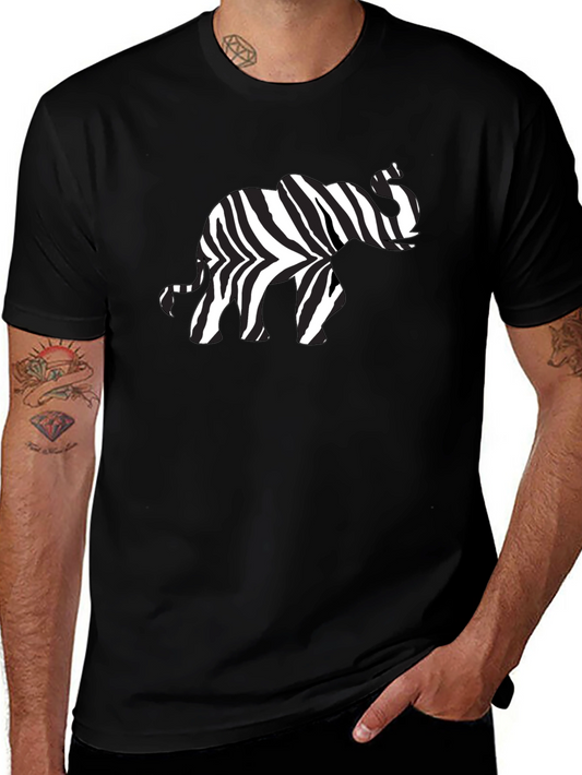 Zebra Elephant Print Black T-Shirt